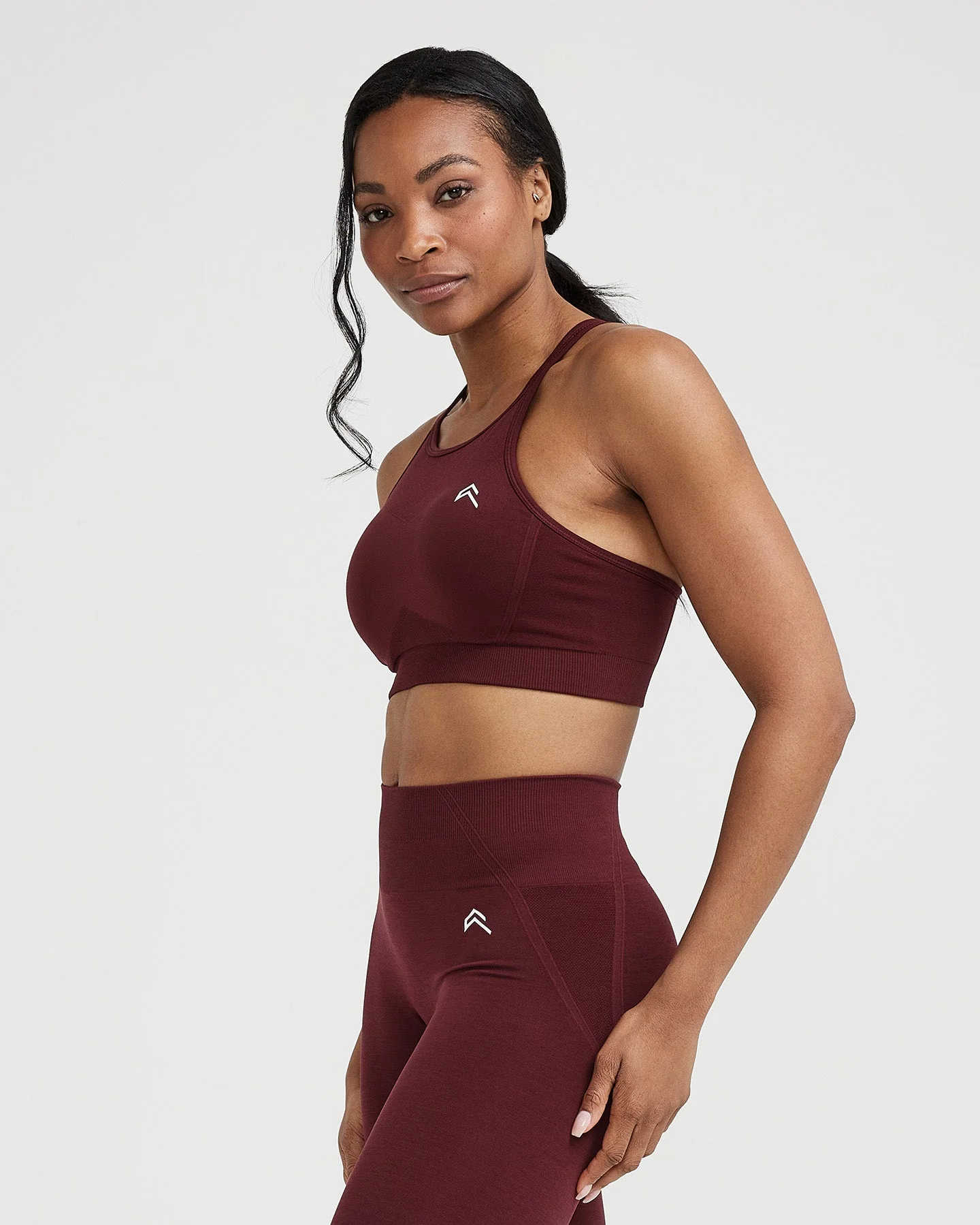 EffortlessLift™ Seamless High Neck Bralette with White Logo | Rosewood - Image 2