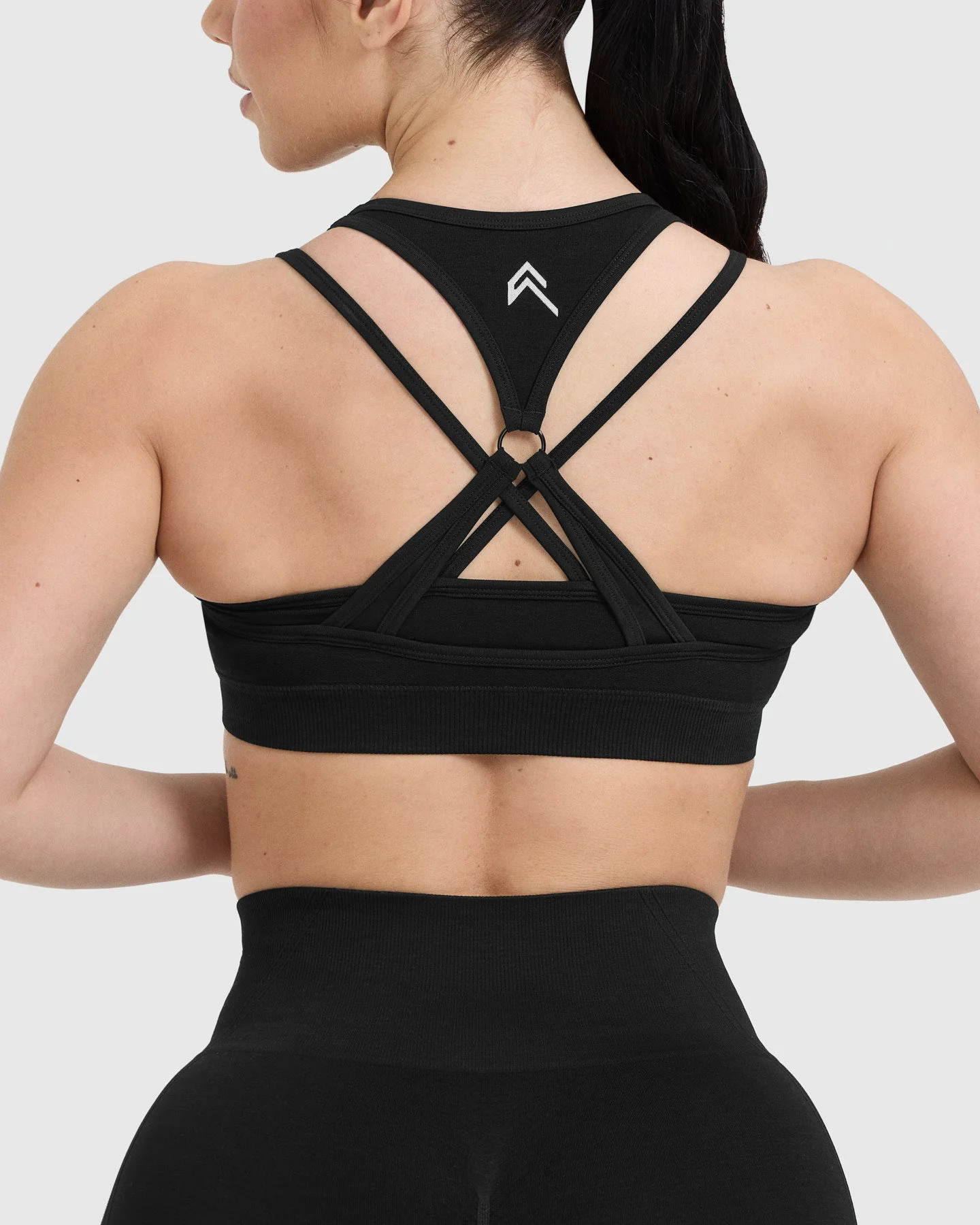 EffortlessLift™ Seamless Layered Sports Bra with White Logo | Black - Image 5