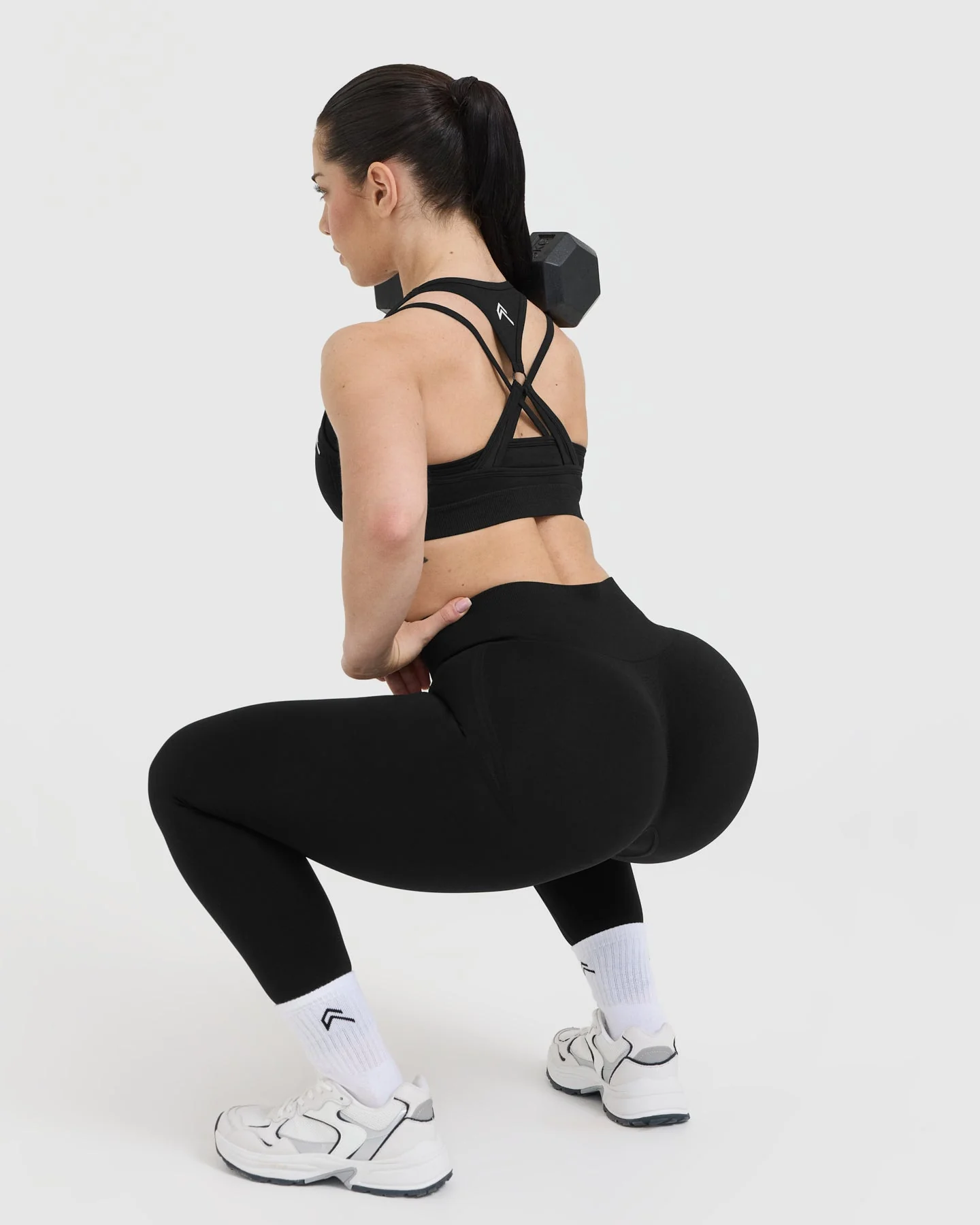 EffortlessLift™ Seamless Layered Sports Bra with White Logo | Black - Image 6