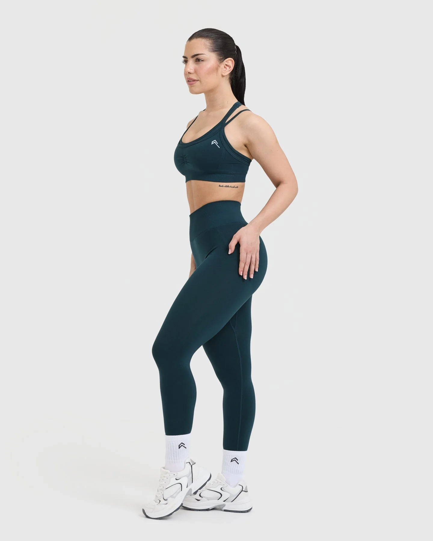EffortlessLift™ Seamless Layered Sports Bra with White Logo | Oil Blue - Image 3