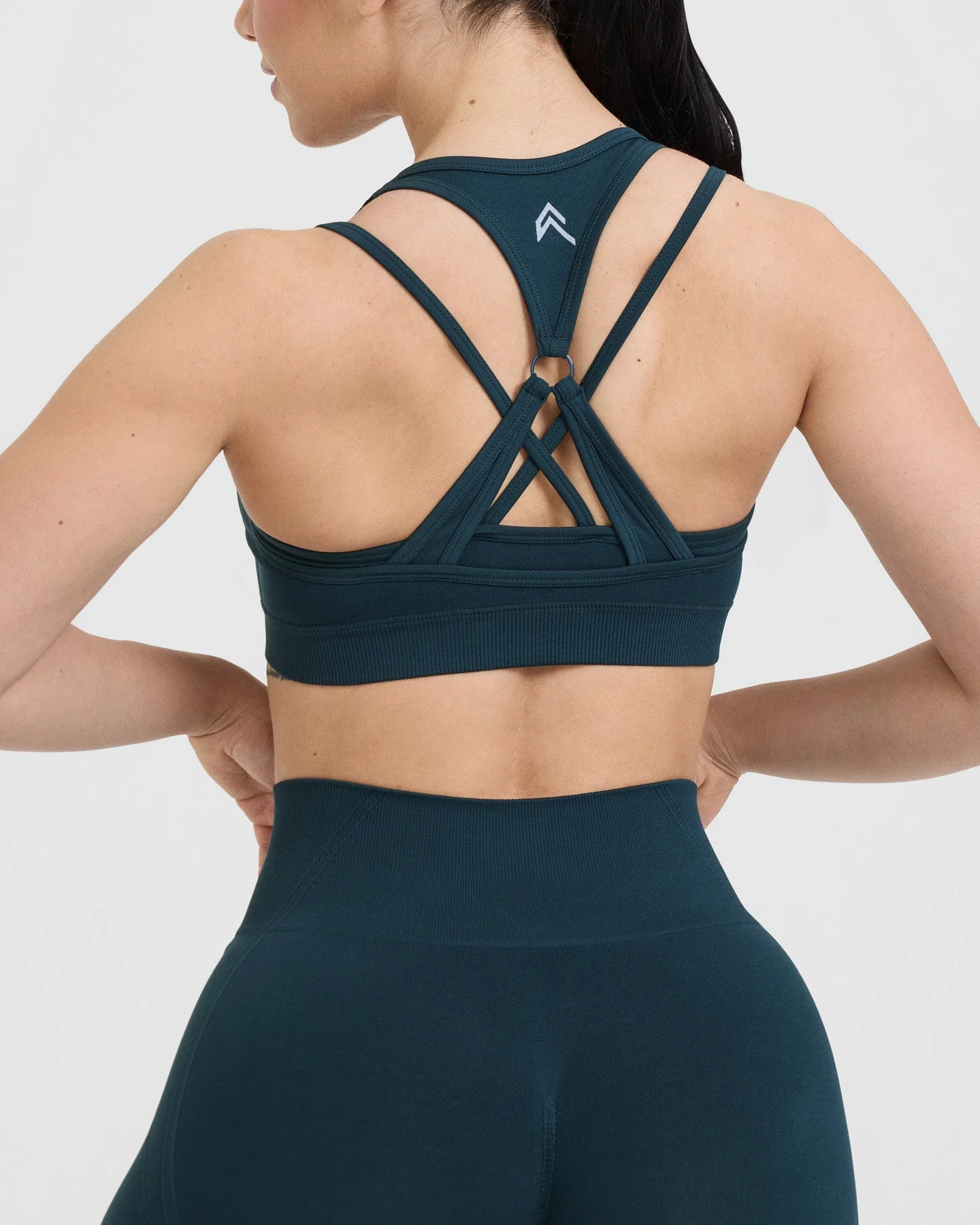 EffortlessLift™ Seamless Layered Sports Bra with White Logo | Oil Blue - Image 5