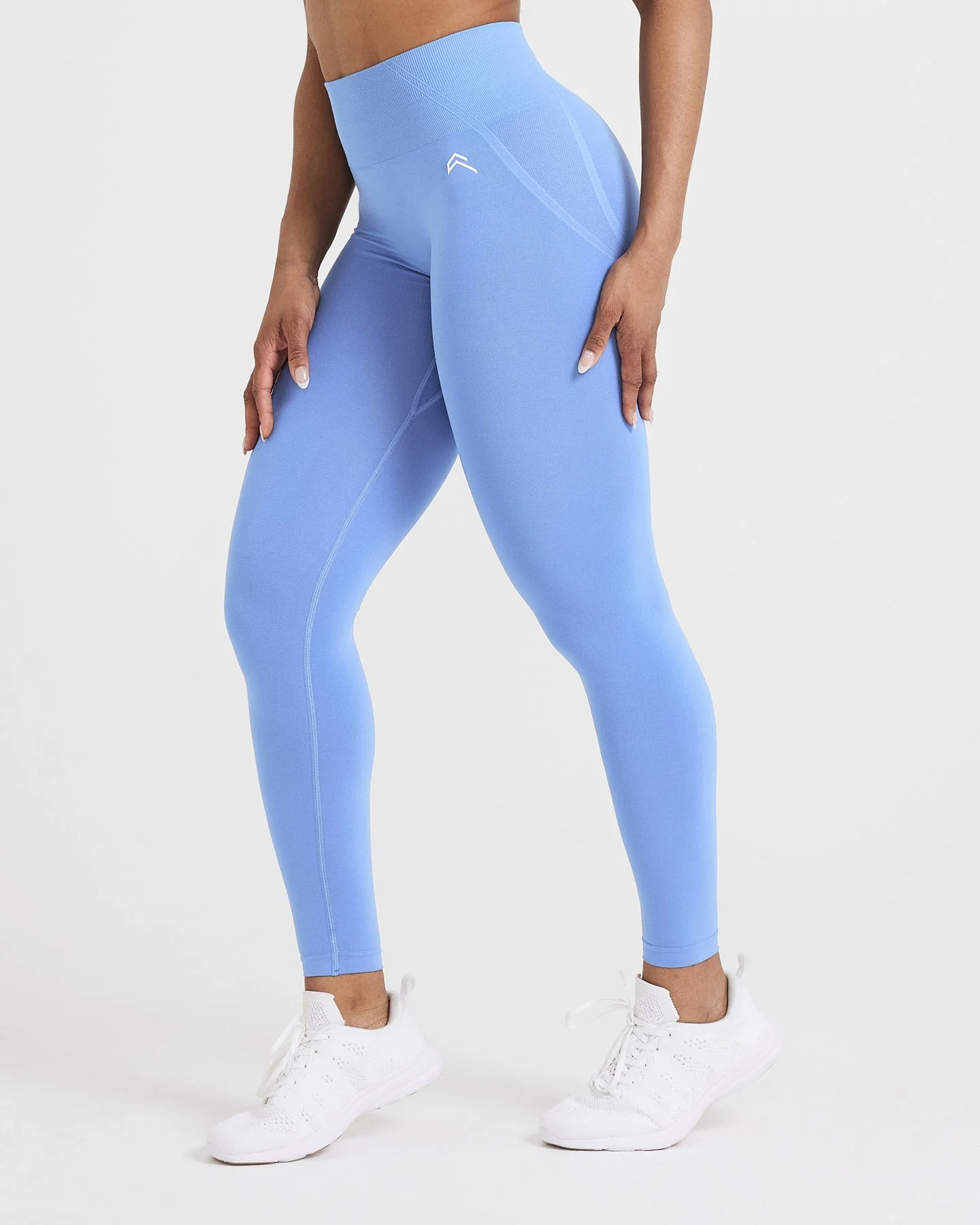 EffortlessLift™ Seamless Leggings with White Logo | Light Denim - Image 3