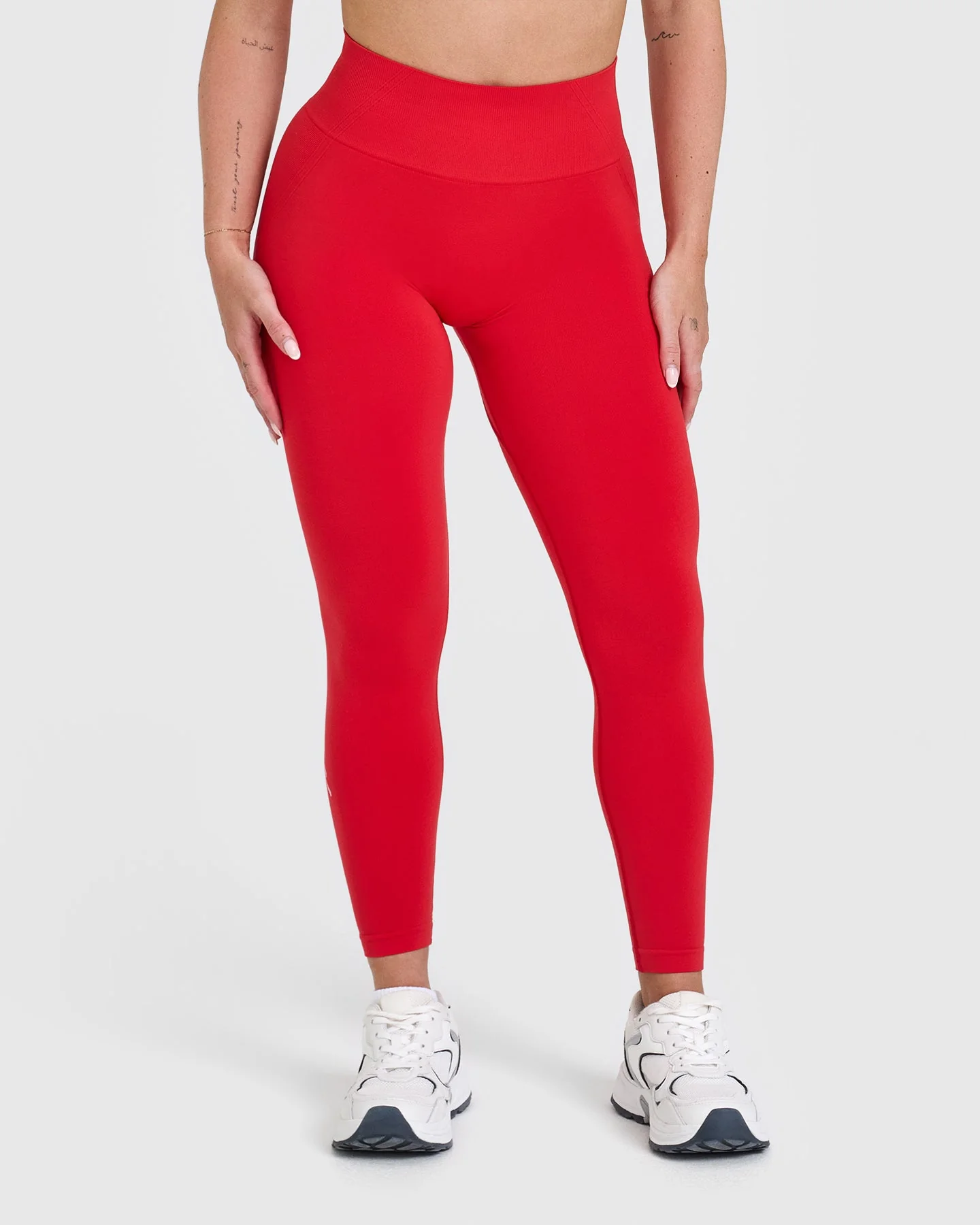 EffortlessLift™ Seamless Leggings with White Logo | Muscle Mommy Red - Image 2