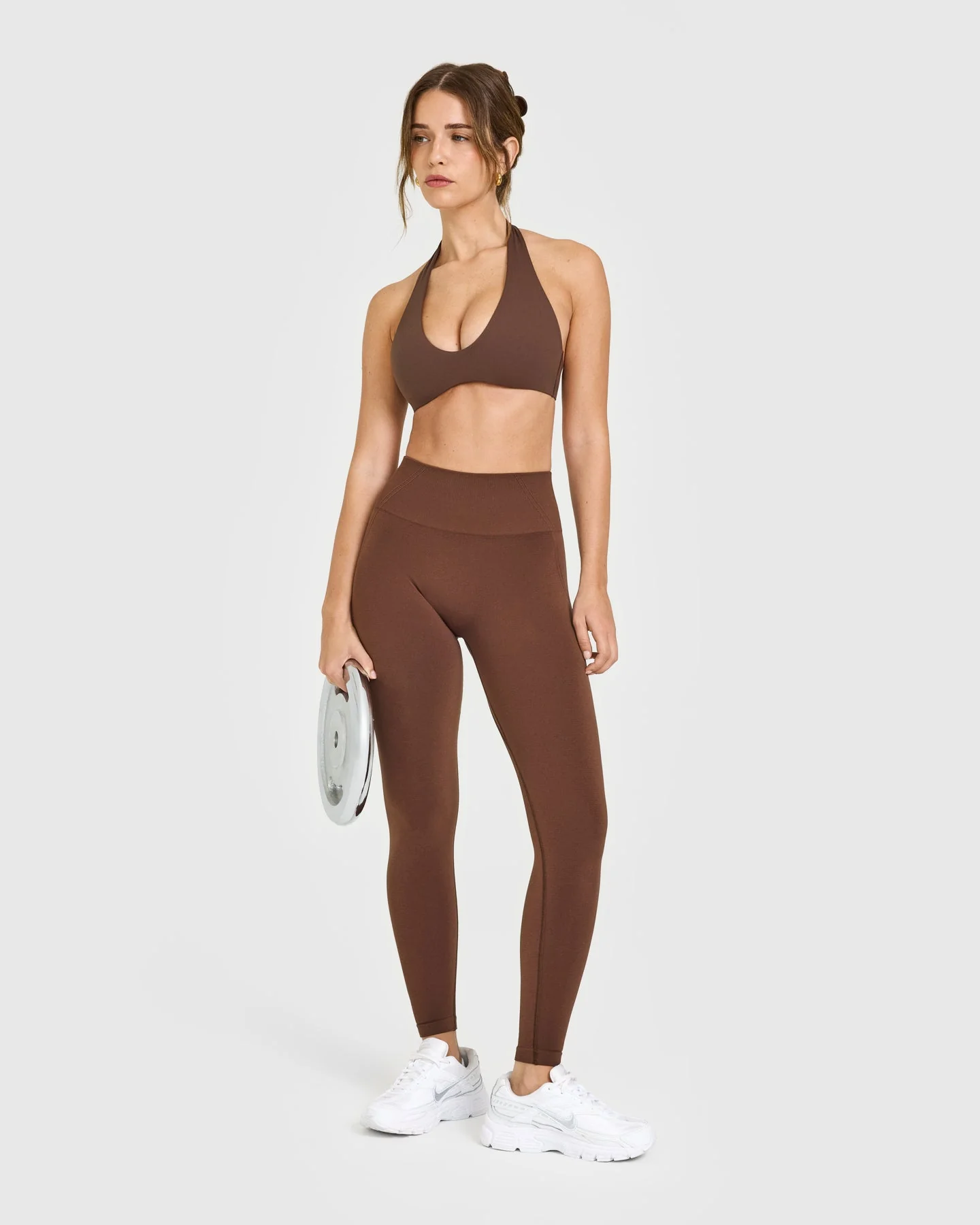 EffortlessLift™ Seamless Leggings with White Logo | Rustic Brown - Image 3