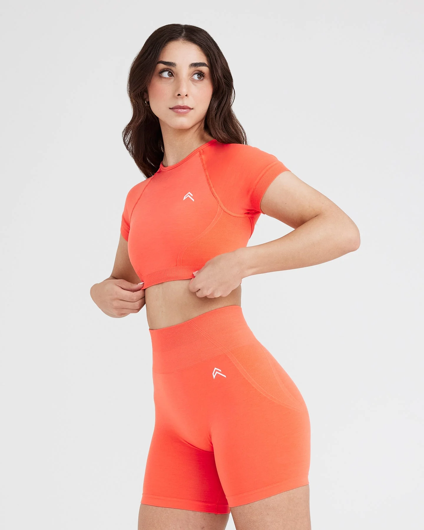 EffortlessLift™ Seamless Short Sleeve Crop Top with White Logo | Peach Blossom - Image 3