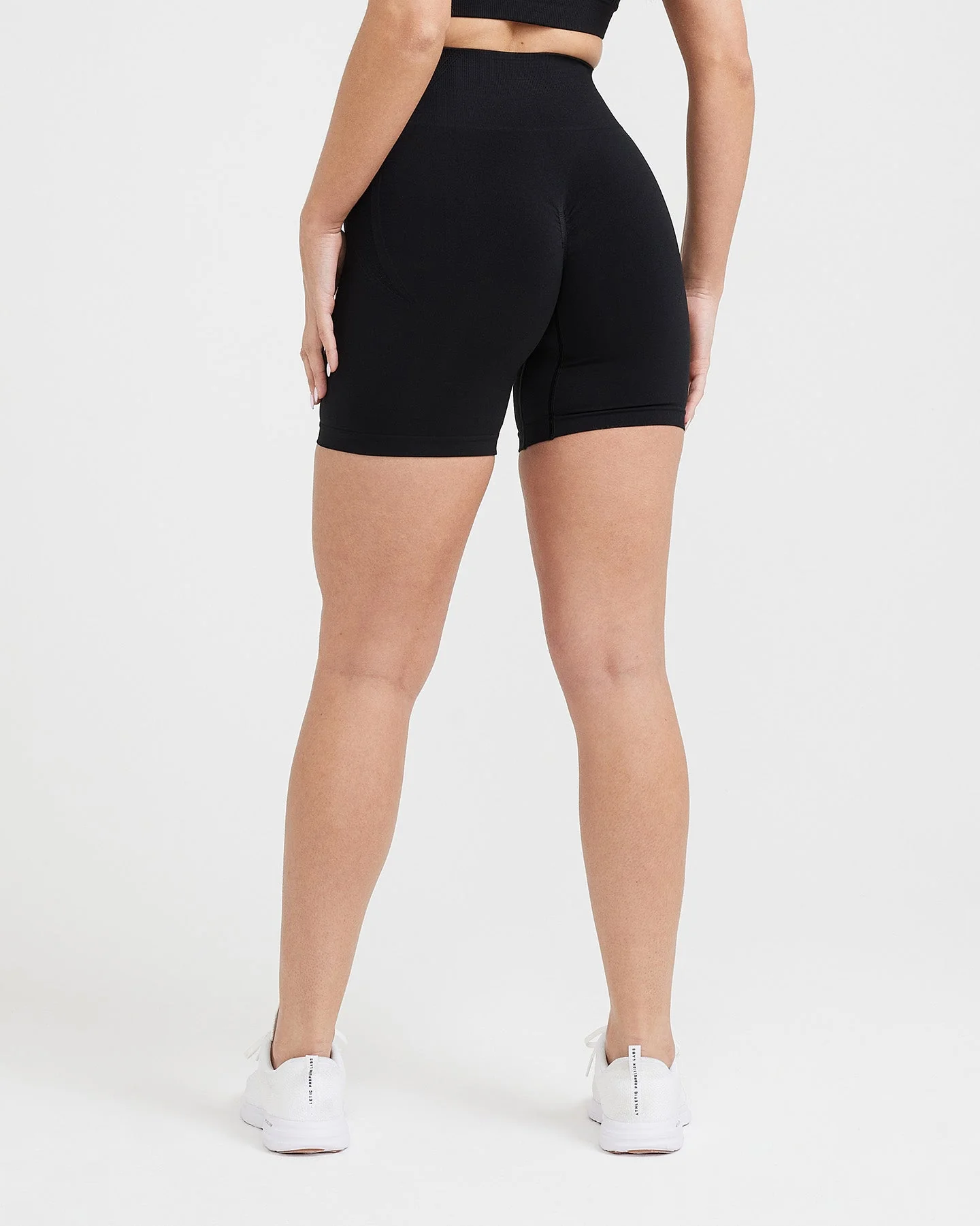 EffortlessLift™ Seamless Shorts with White Logo | Black - Image 4
