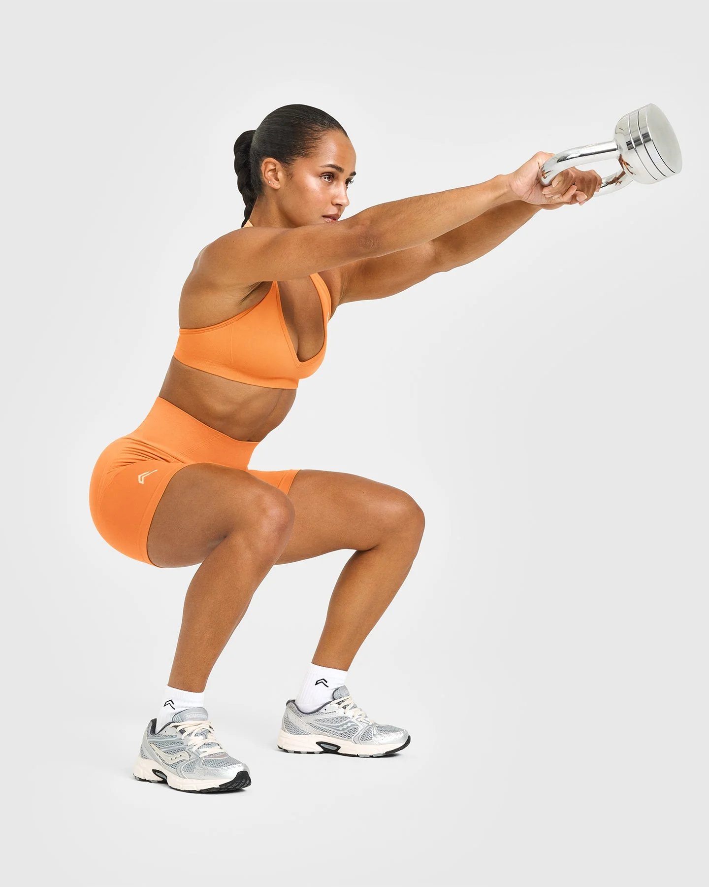 EffortlessLift™ Seamless Shorts with White Logo | Apricot Orange - Image 6