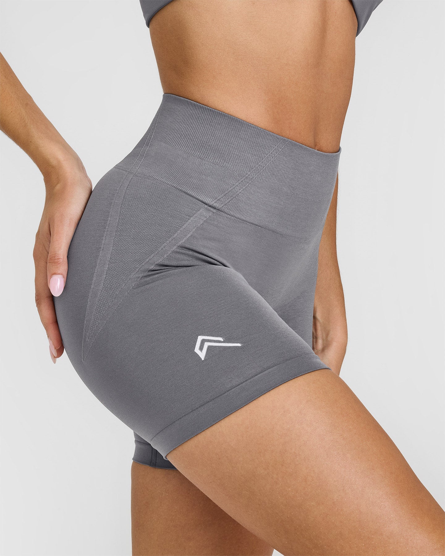 EffortlessLift™ Seamless Shorts with White Logo | Ash Grey - Image 4