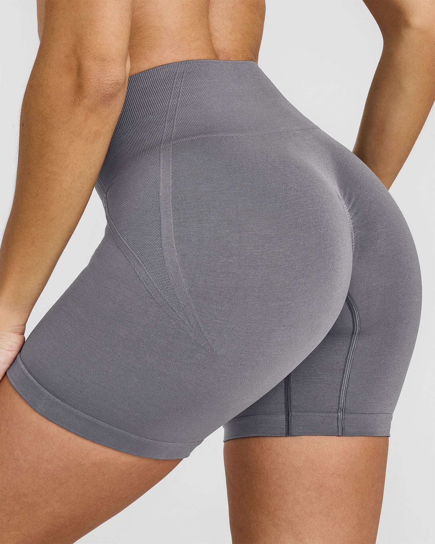 EffortlessLift™ Seamless Shorts with White Logo | Ash Grey - Image 5