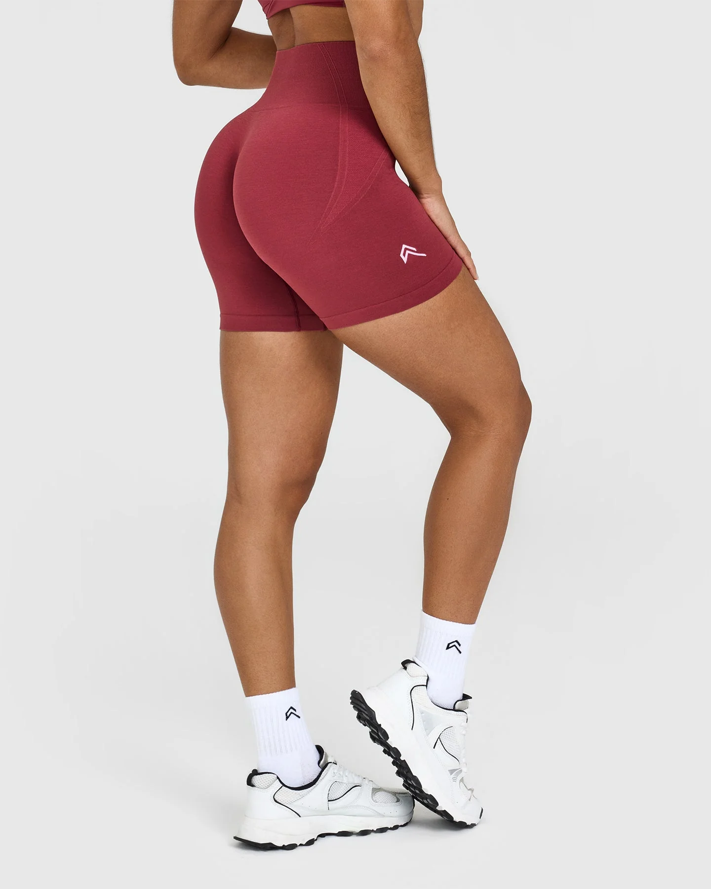 EffortlessLift™ Seamless Shorts with White Logo | Burnt Cherry - Image 2