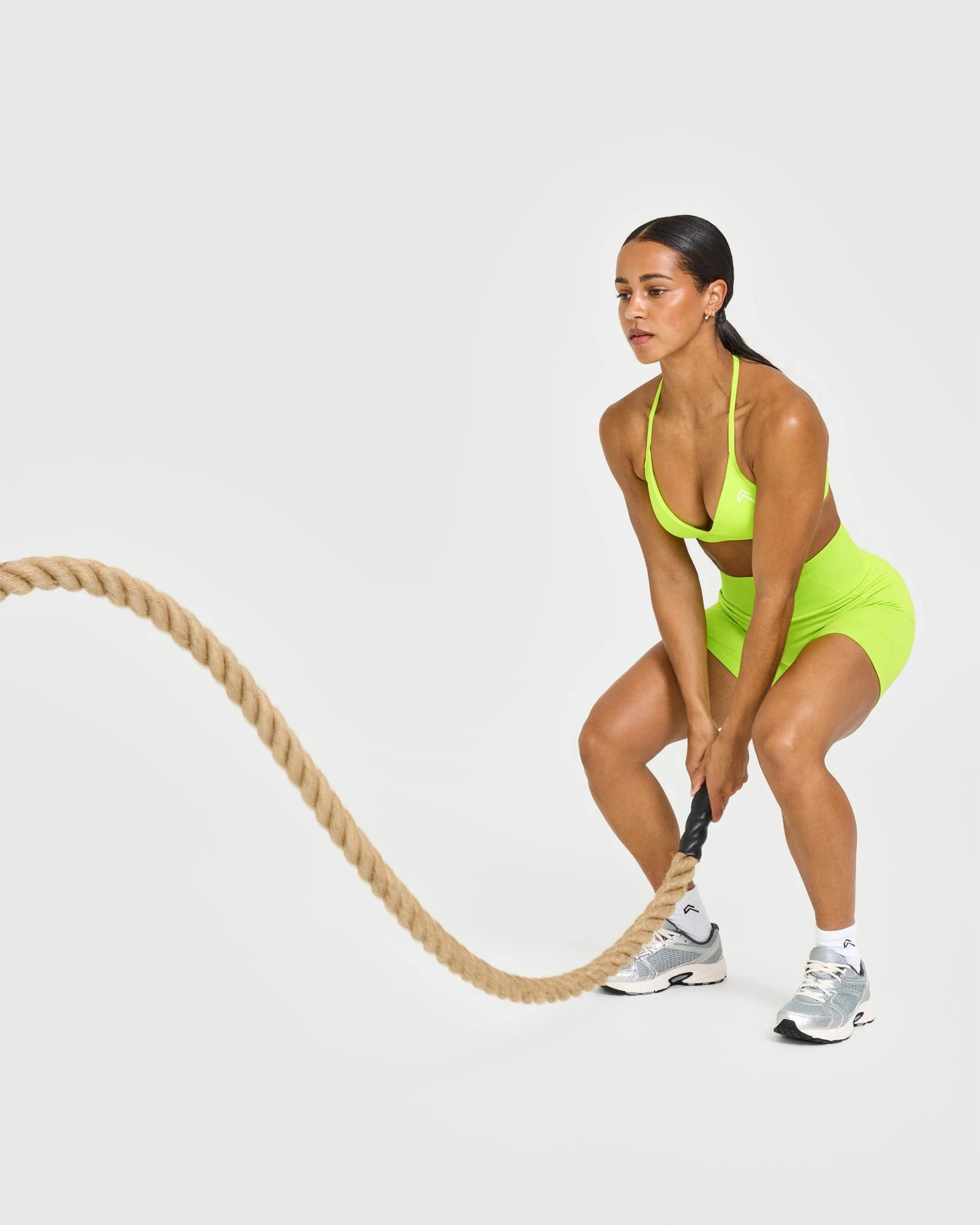 EffortlessLift™ Seamless Shorts with White Logo | Charged Lime Green - Image 6