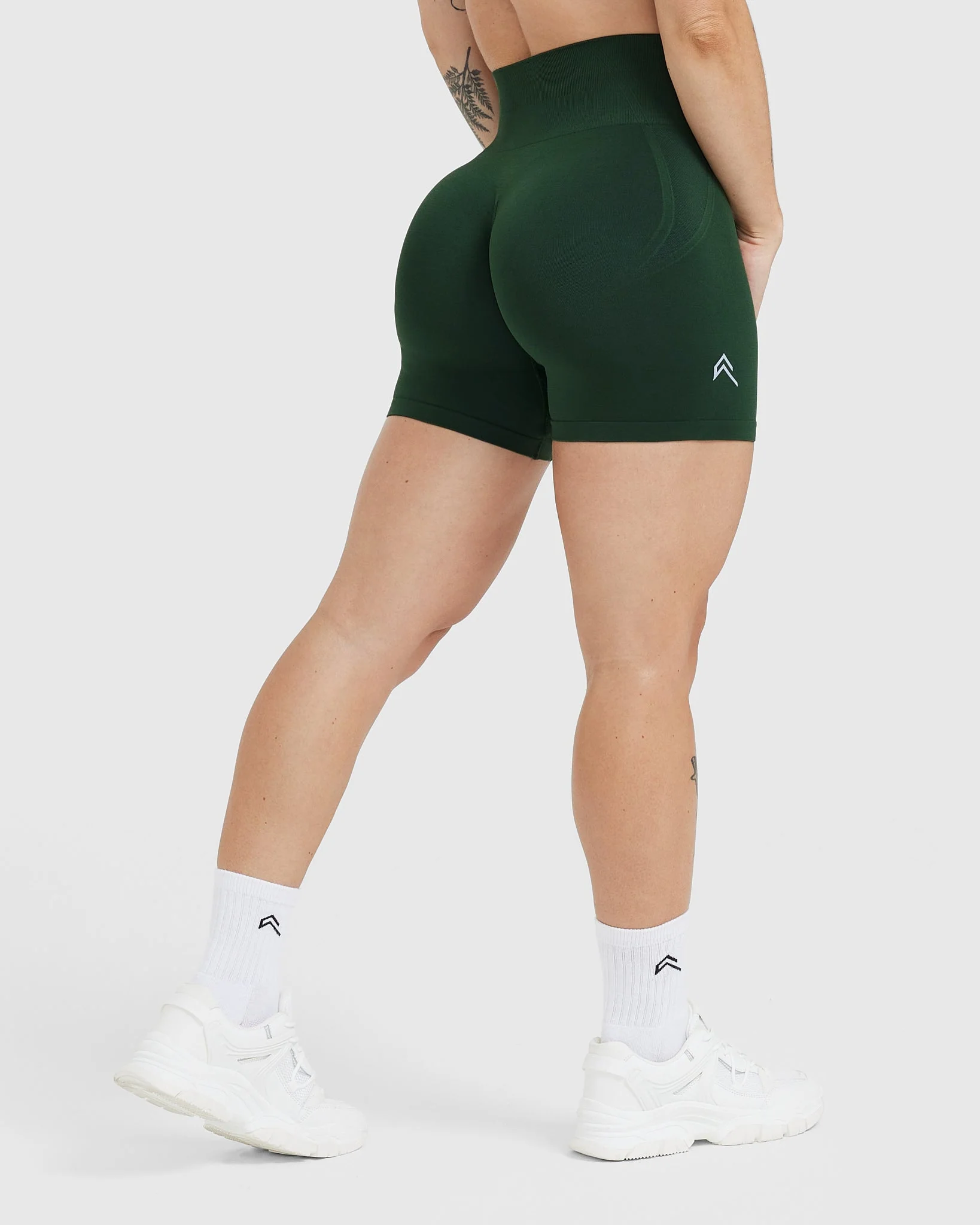EffortlessLift™ Seamless Shorts with White Logo | Evergreen - Image 2
