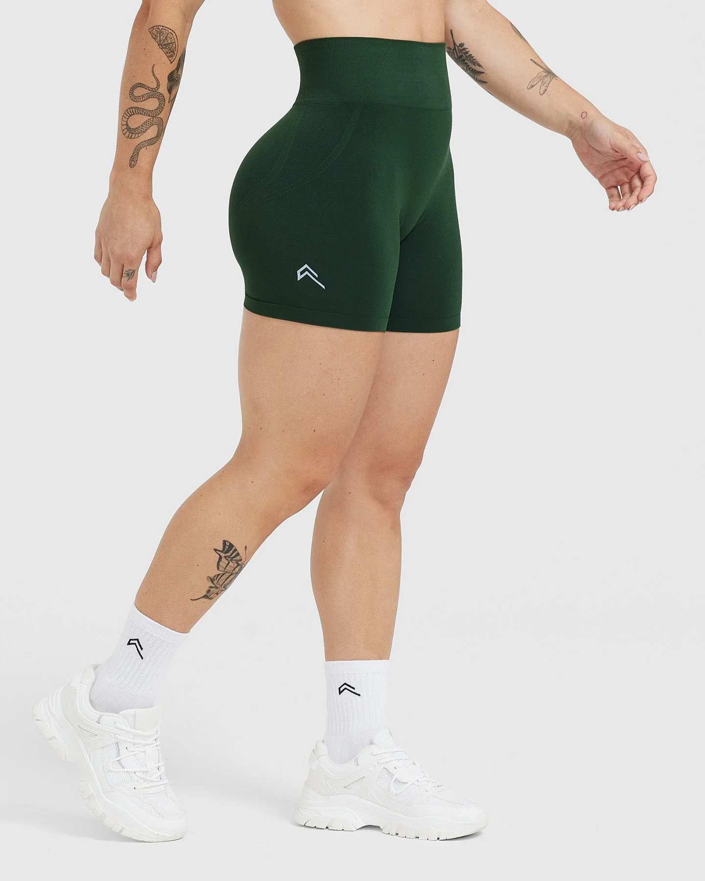 EffortlessLift™ Seamless Shorts with White Logo | Evergreen - Image 3
