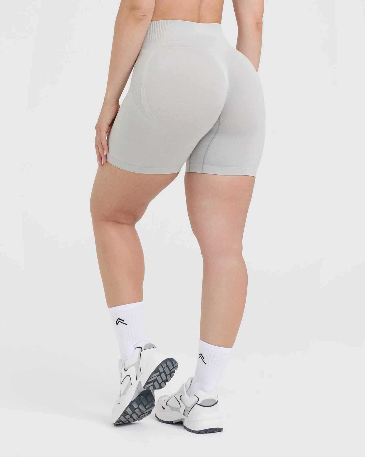 EffortlessLift™ Seamless Shorts with White Logo | Light Grey Marl - Image 2