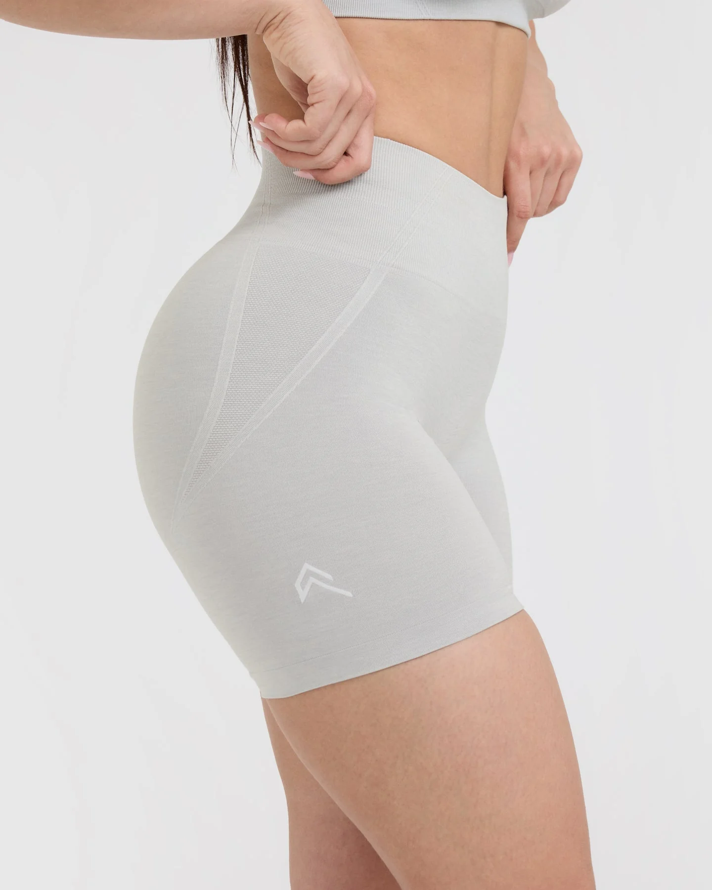 EffortlessLift™ Seamless Shorts with White Logo | Light Grey Marl - Image 4