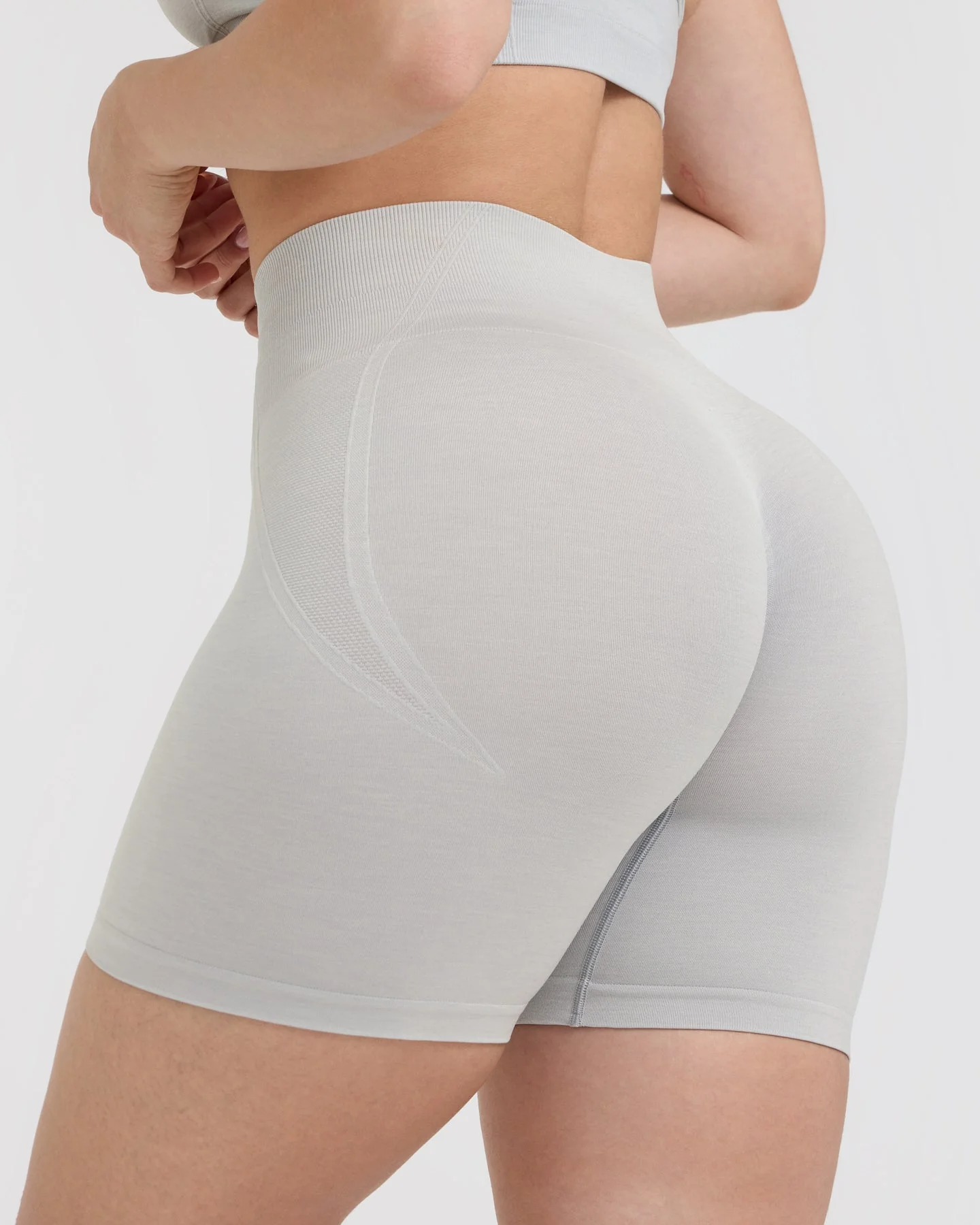 EffortlessLift™ Seamless Shorts with White Logo | Light Grey Marl - Image 5
