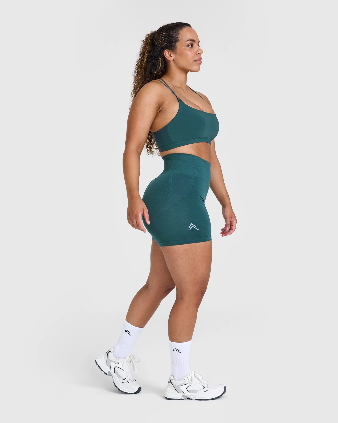 EffortlessLift™ Seamless Shorts with White Logo | Marine Teal - Image 3
