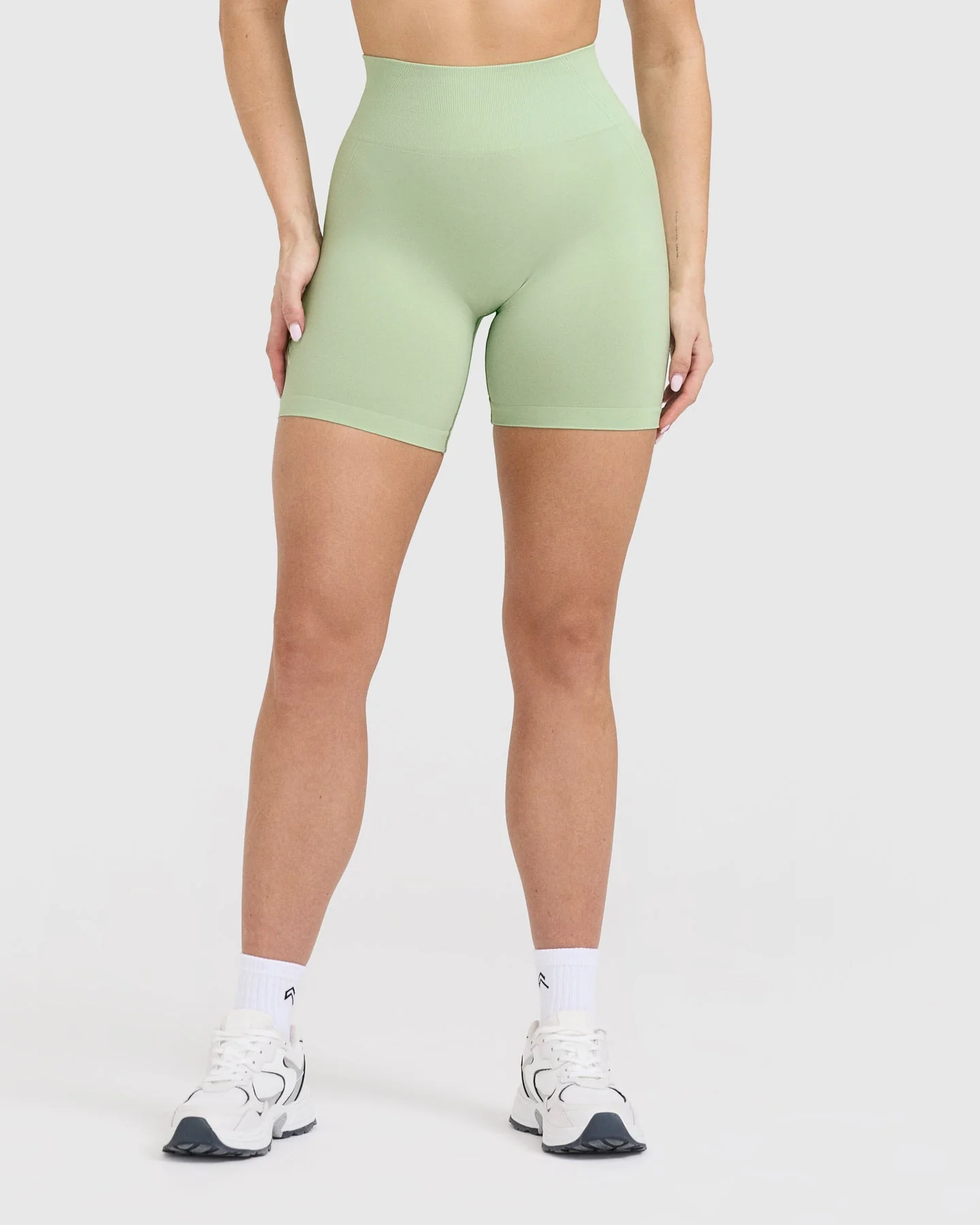 EffortlessLift™ Seamless Shorts with White Logo | Mint Green