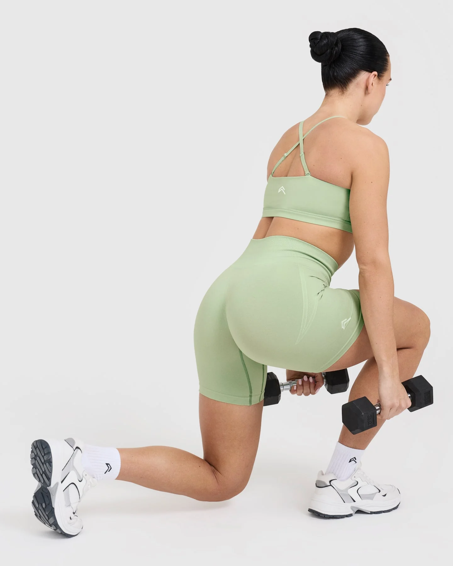 EffortlessLift™ Seamless Shorts with White Logo | Mint Green - Image 6