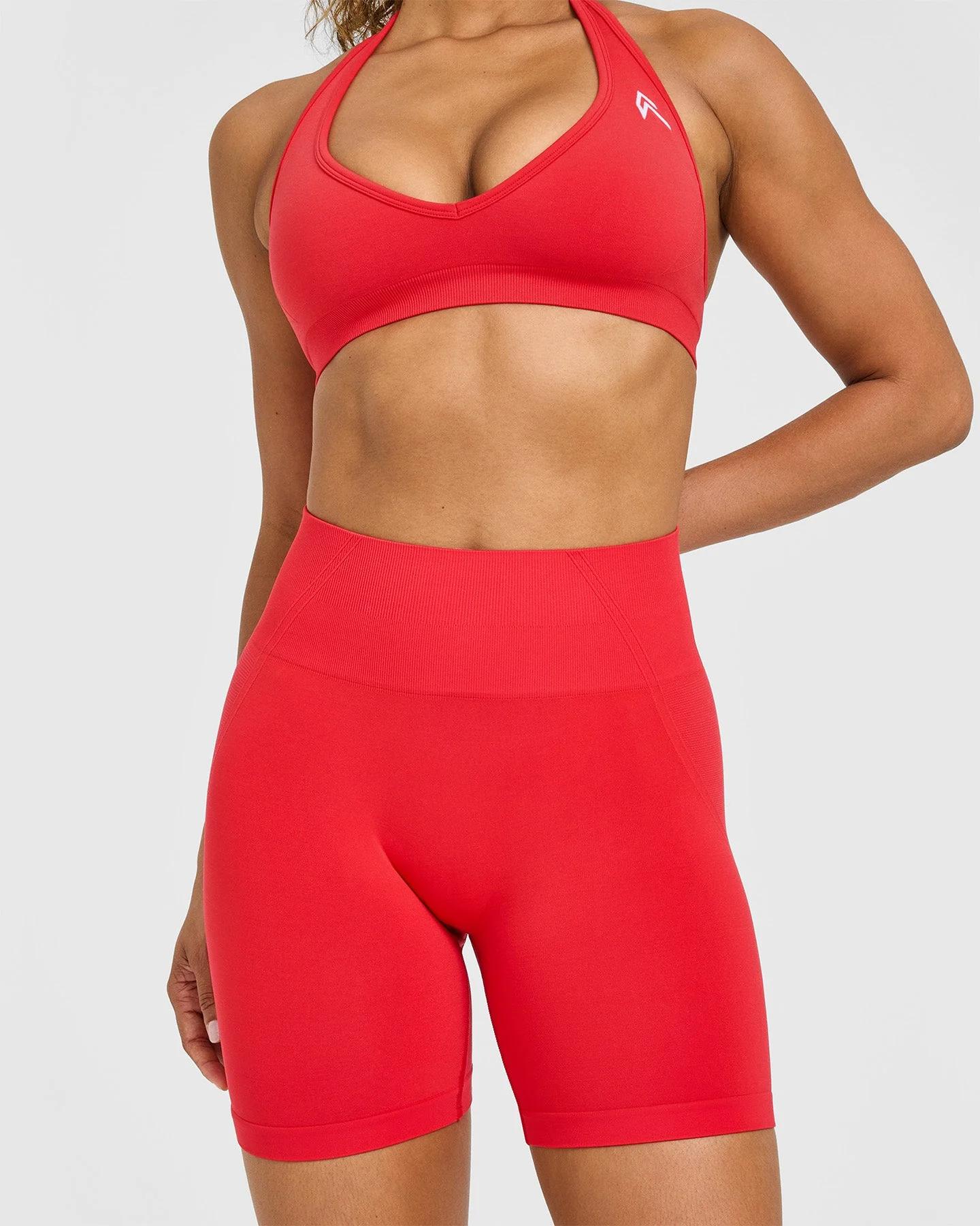 EffortlessLift™ Seamless Shorts with White Logo | Muscle Mommy Red - Image 5
