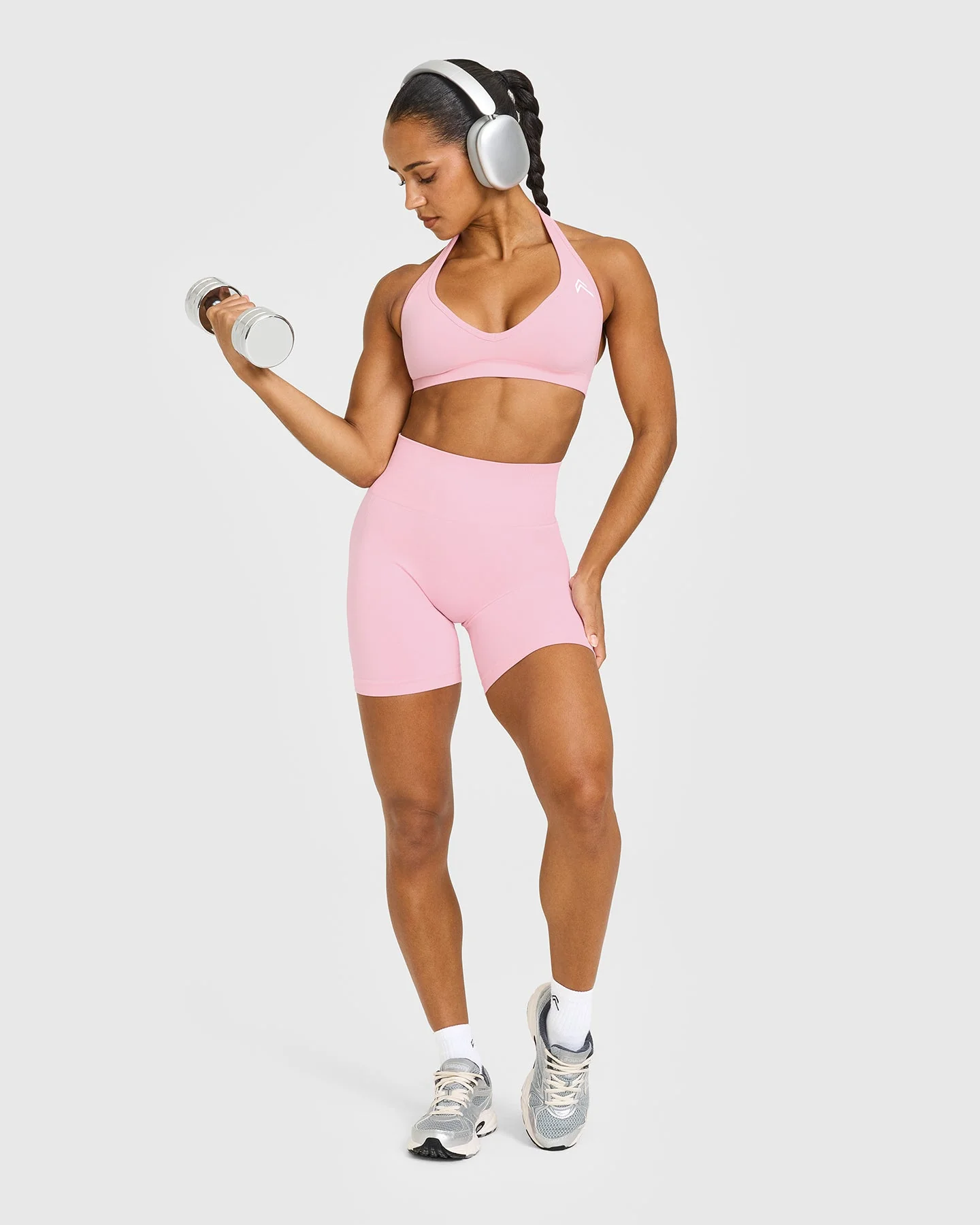 EffortlessLift™ Seamless Shorts with White Logo | Petal Pink - Image 3