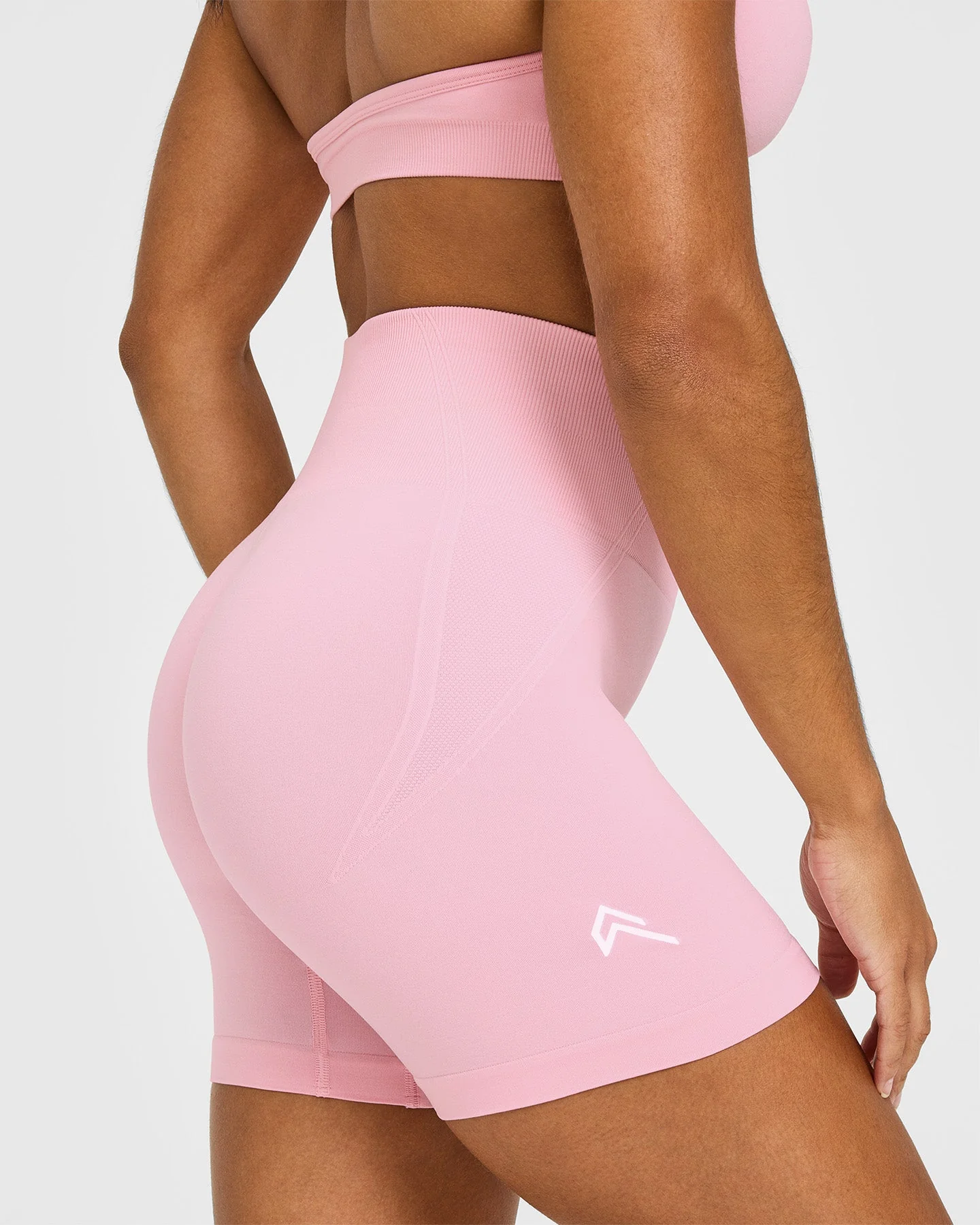 EffortlessLift™ Seamless Shorts with White Logo | Petal Pink - Image 4