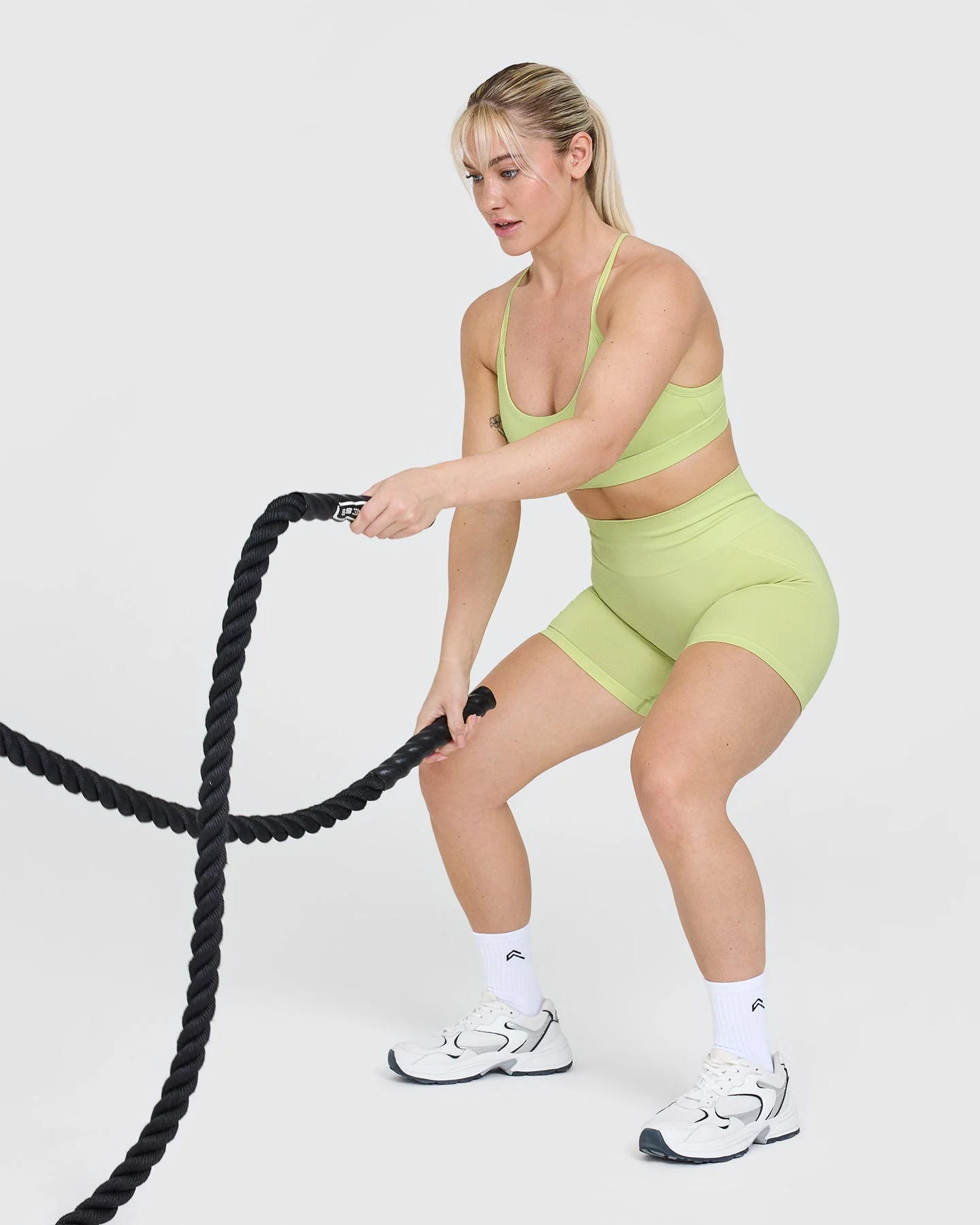 EffortlessLift™ Seamless Shorts with White Logo | Pump Green - Image 6