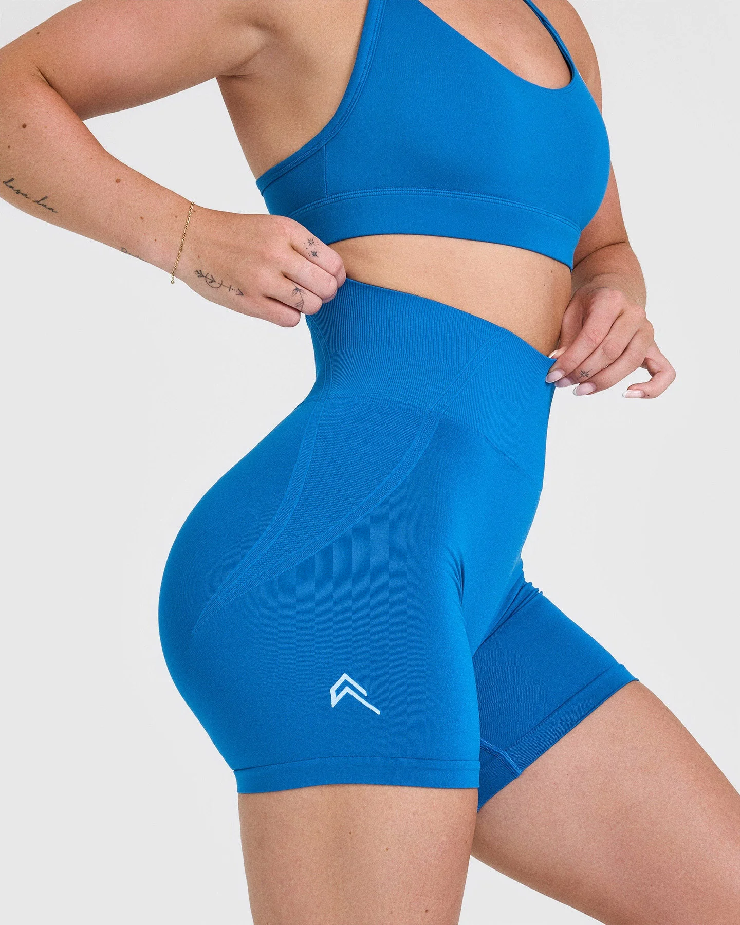 EffortlessLift™ Seamless Shorts with White Logo | Retro Blue - Image 4