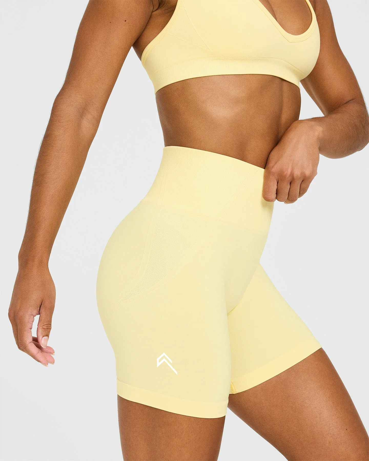 EffortlessLift™ Seamless Shorts with White Logo | Sherbert Yellow - Image 5