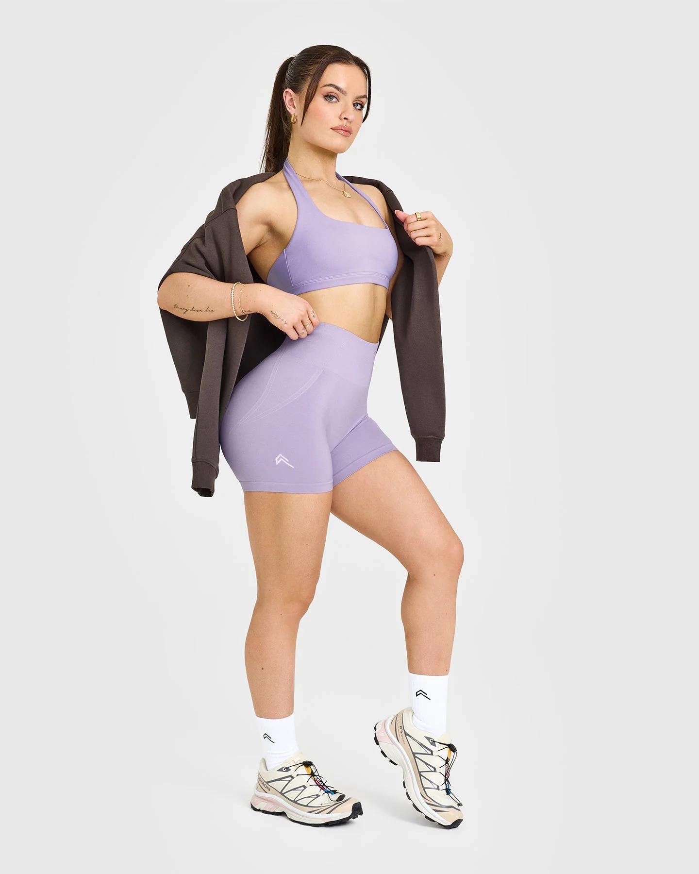 EffortlessLift™ Seamless Shorts with White Logo | Wisteria Purple - Image 3