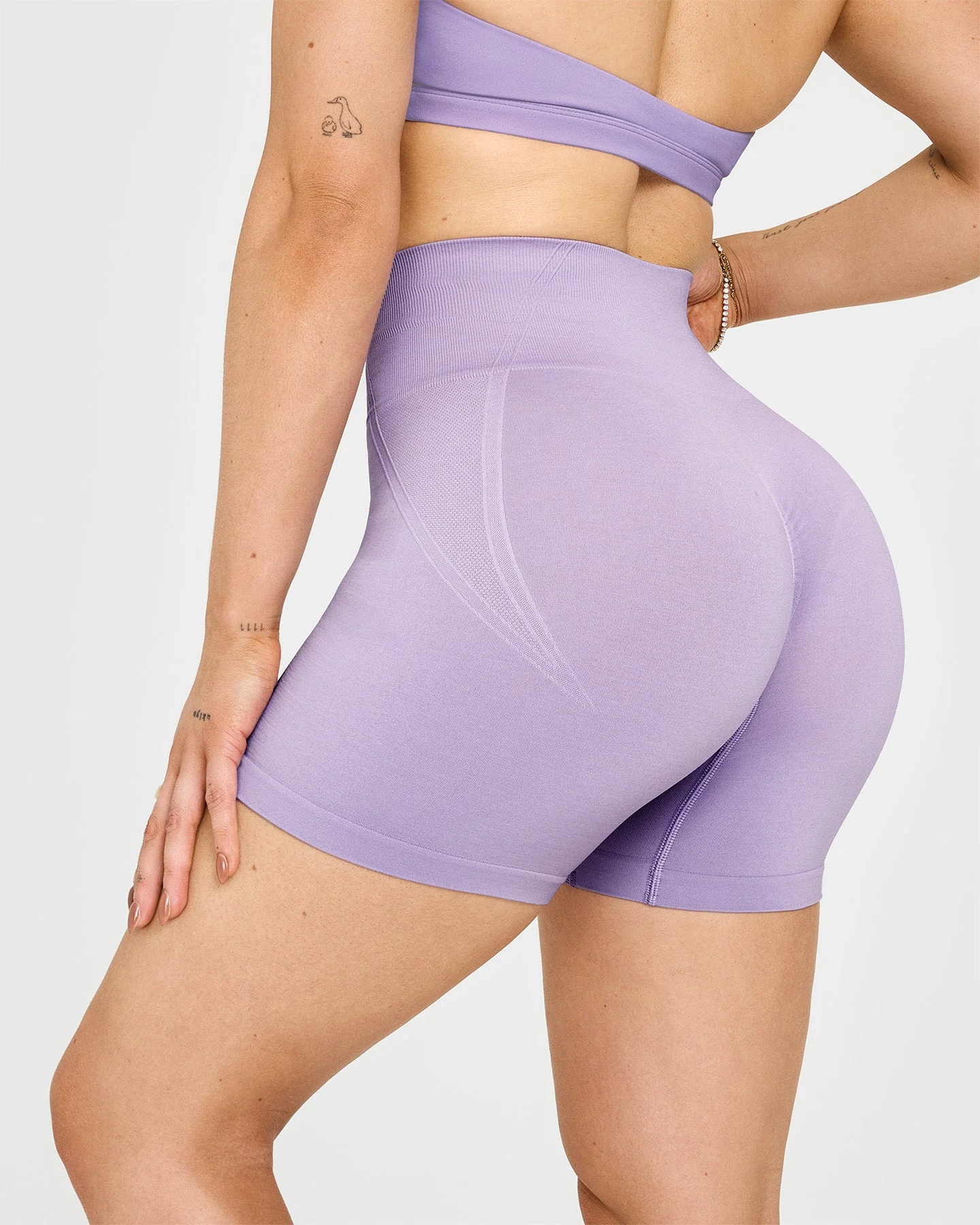 EffortlessLift™ Seamless Shorts with White Logo | Wisteria Purple - Image 5