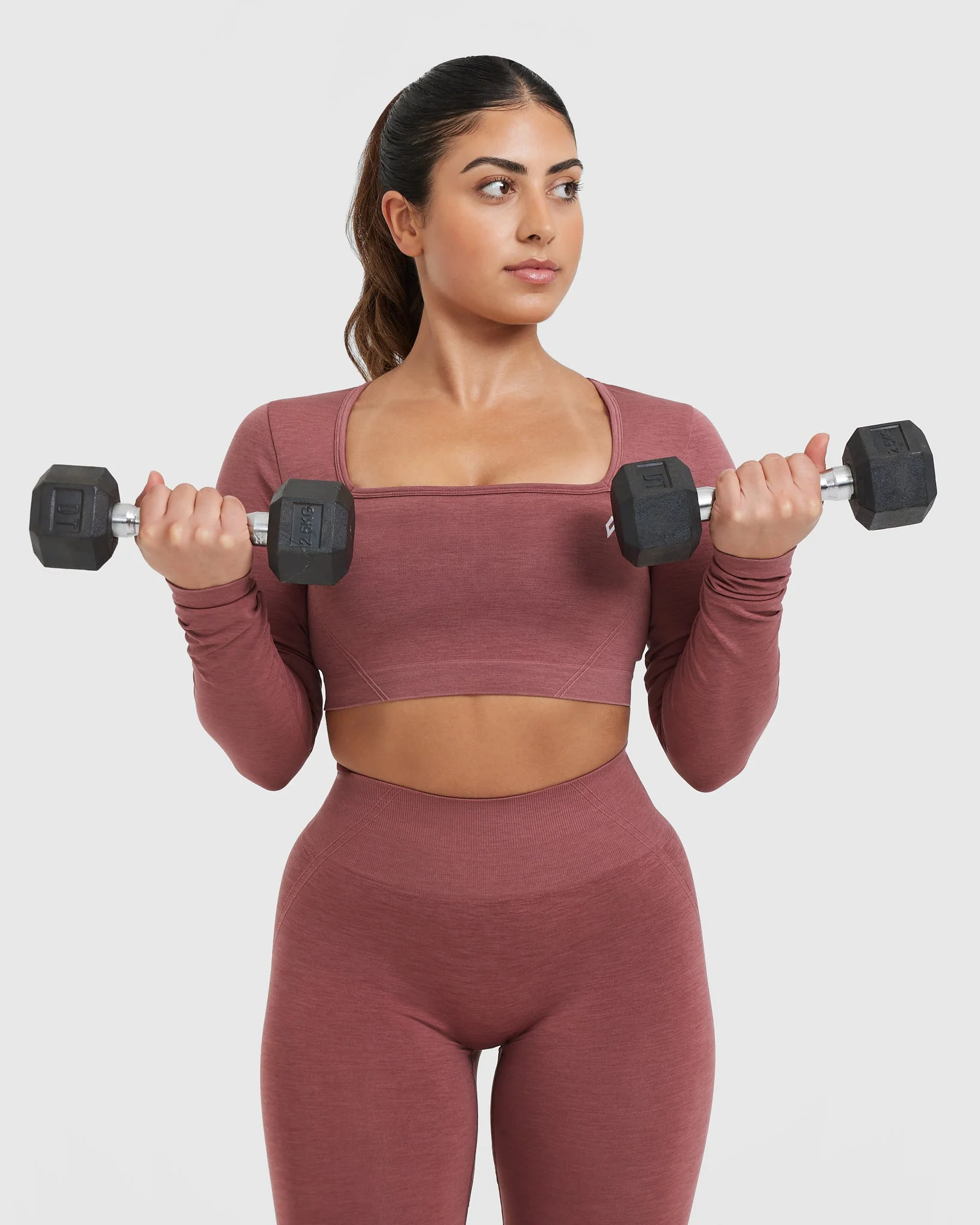EffortlessLift™ Square Neck Crop Long Sleeve Top with White Logo | Berry - Image 5