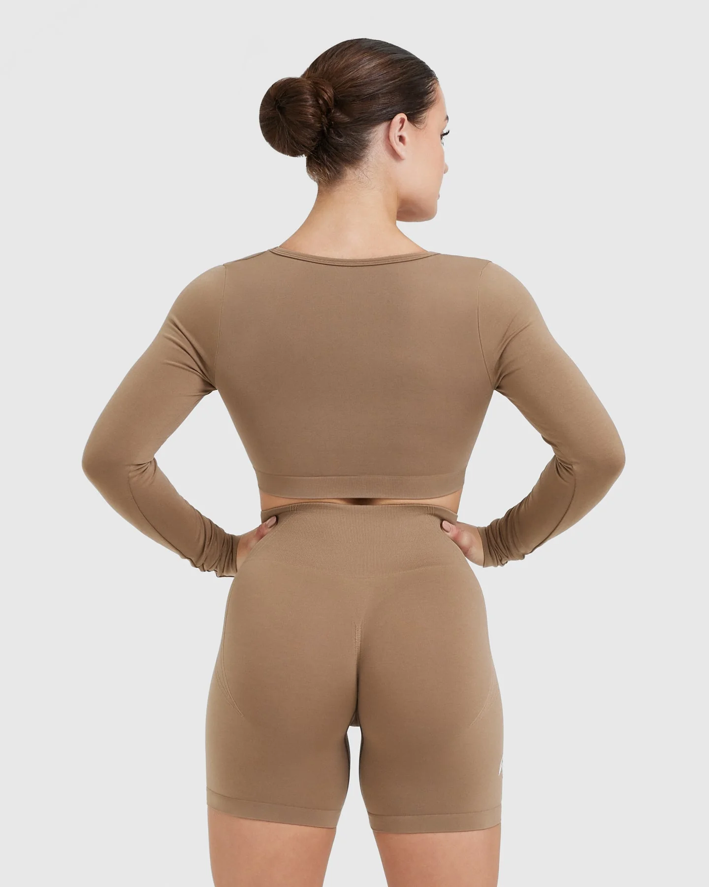 EffortlessLift™ Square Neck Crop Long Sleeve Top with White Logo | Walnut - Image 2
