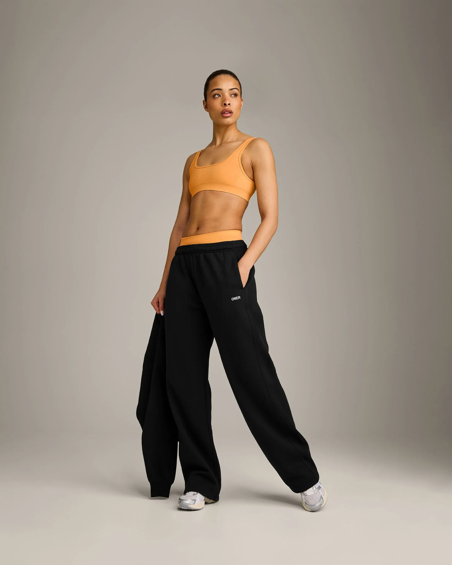EffortlessLift™ Square Neck Sports Bra with Grey Logo | Powdered Orange - Image 3