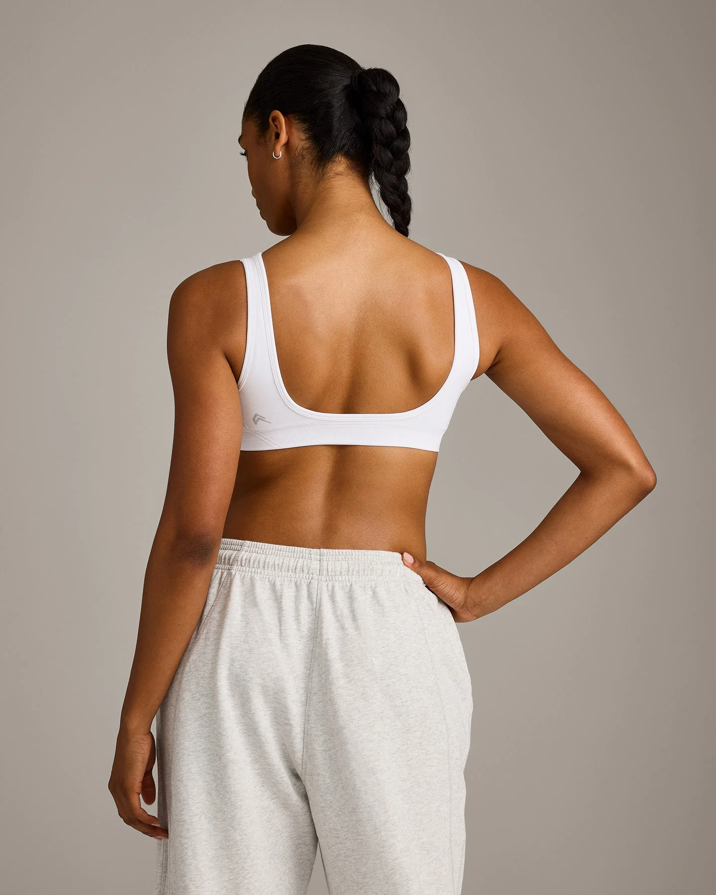 EffortlessLift™ Square Neck Sports Bra with Grey Logo | White - Image 6