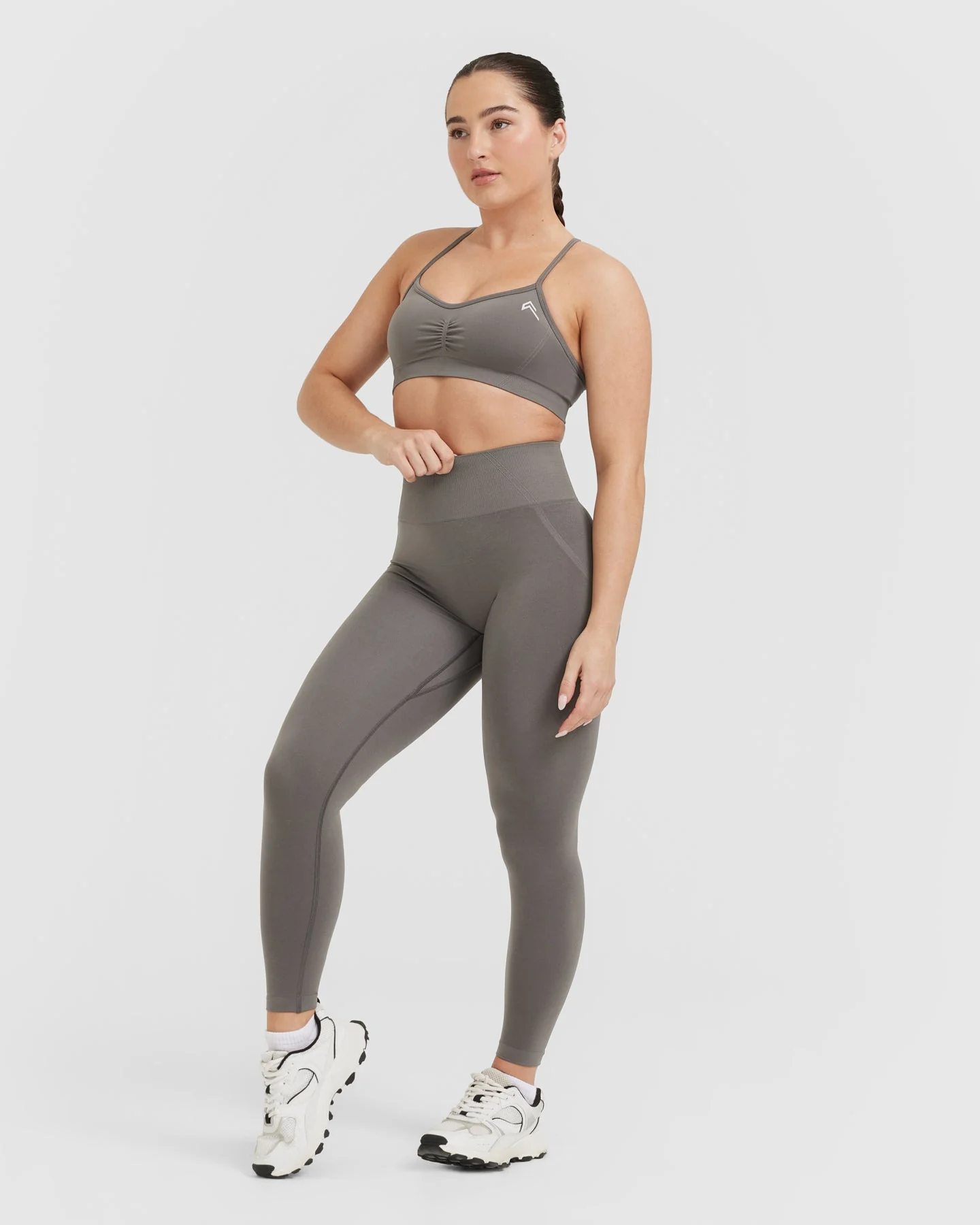 EffortlessLift™ Strappy Bralette with White Logo | Ash Grey - Image 3