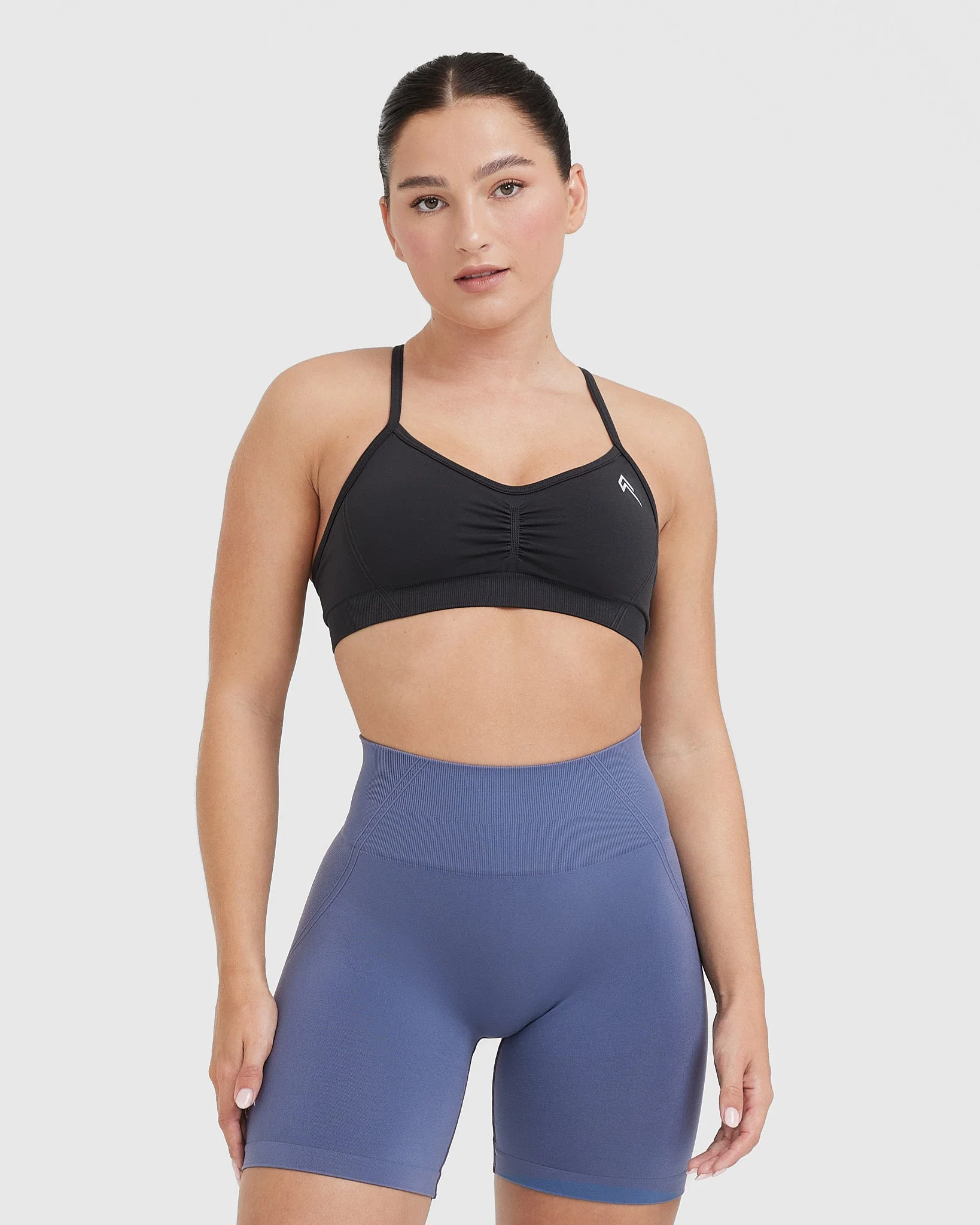 EffortlessLift™ Strappy Bralette with White Logo | Coal