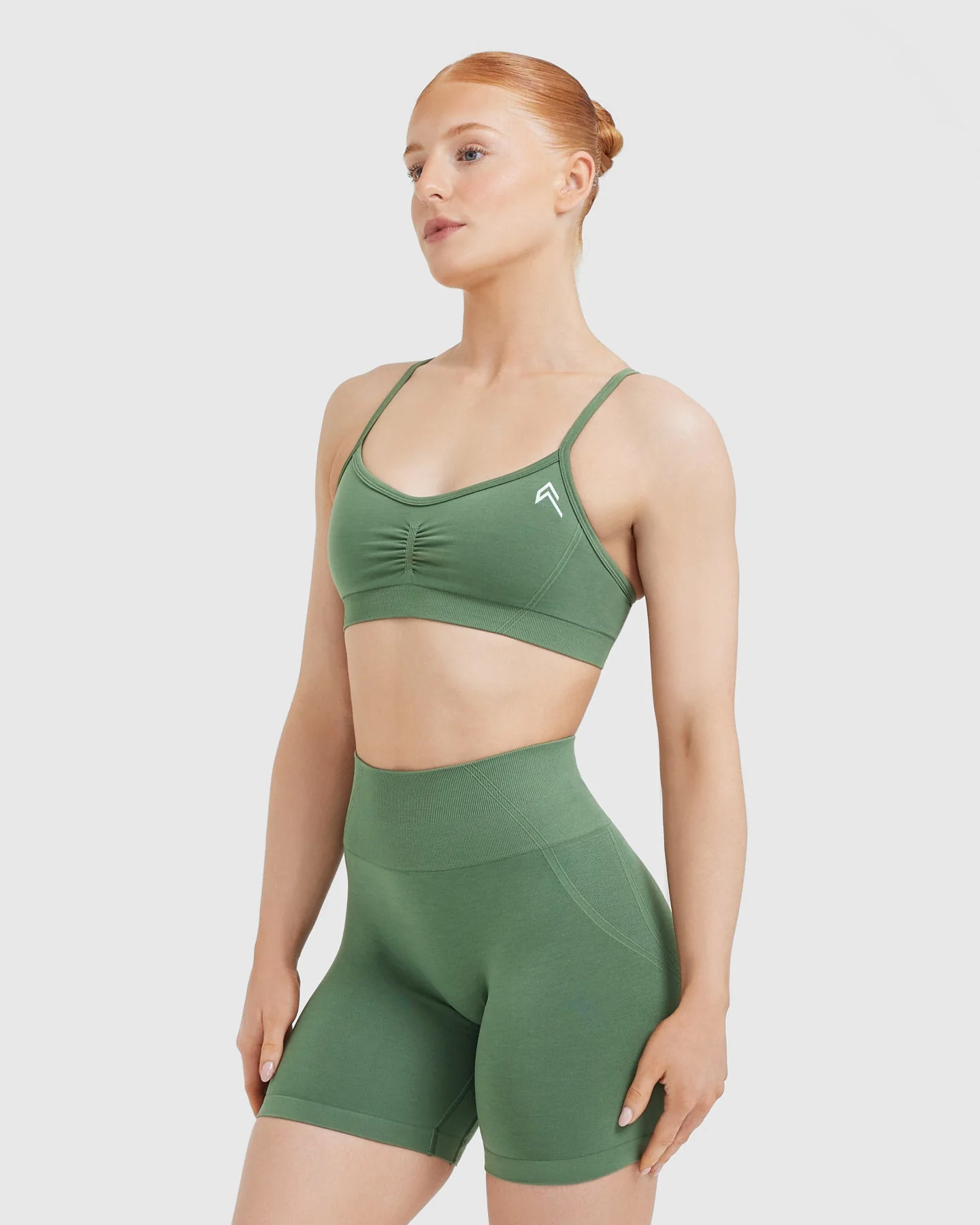 EffortlessLift™ Strappy Bralette with White Logo | Forest Green - Image 3