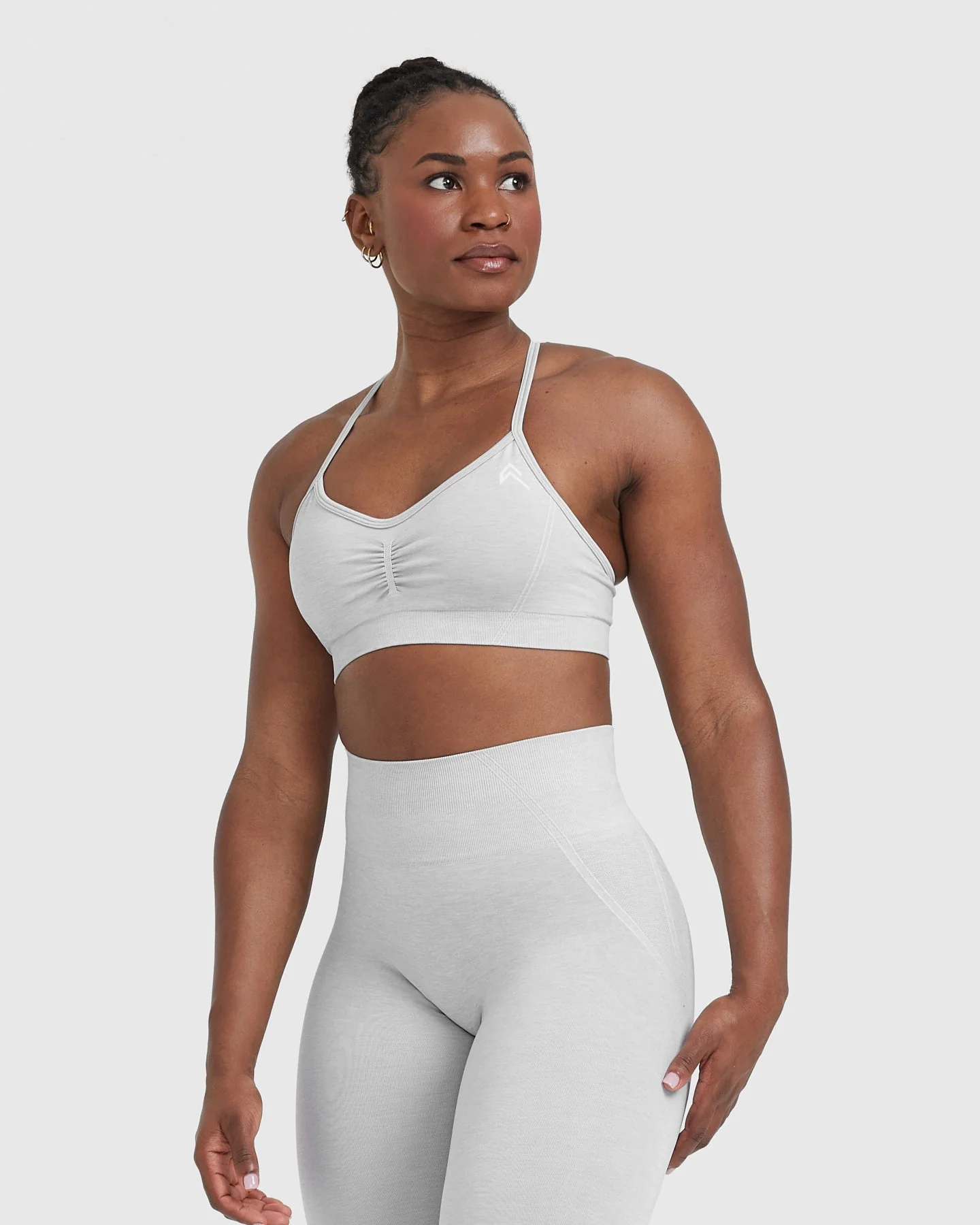 EffortlessLift™ Strappy Bralette with White Logo | Grey Marl - Image 3