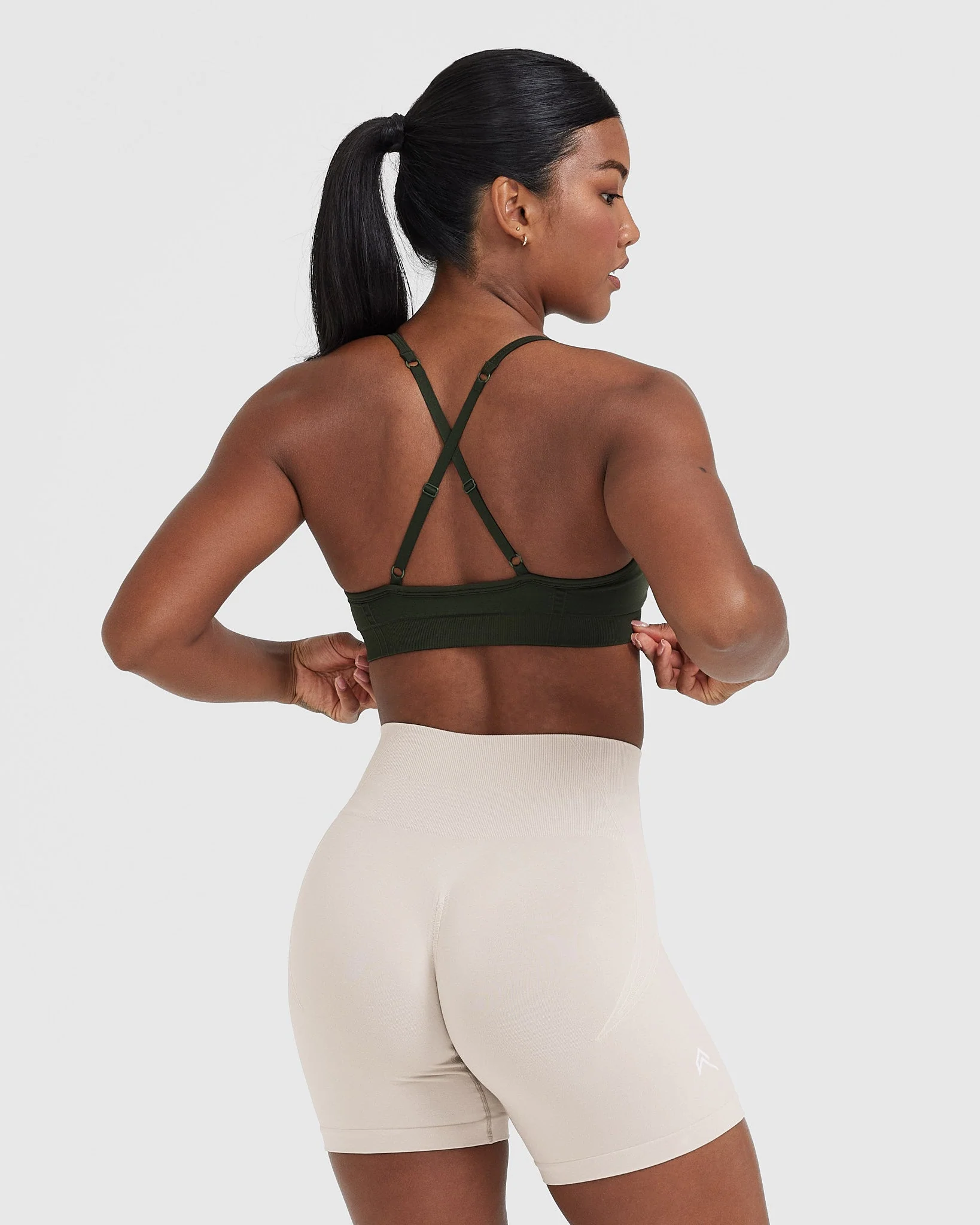 EffortlessLift™ Strappy Bralette with White Logo | Khaki - Image 2
