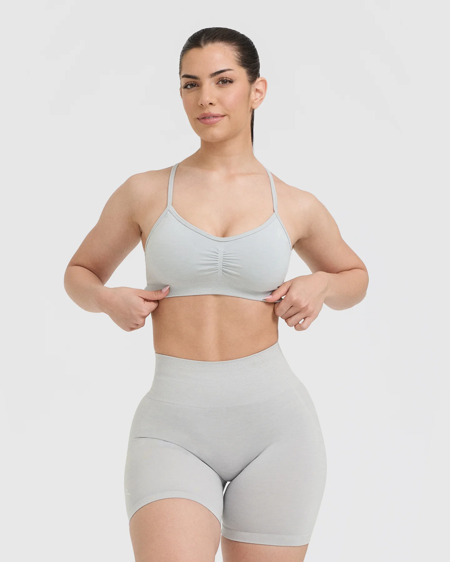 EffortlessLift™ Strappy Bralette with White Logo | Light Grey Marl