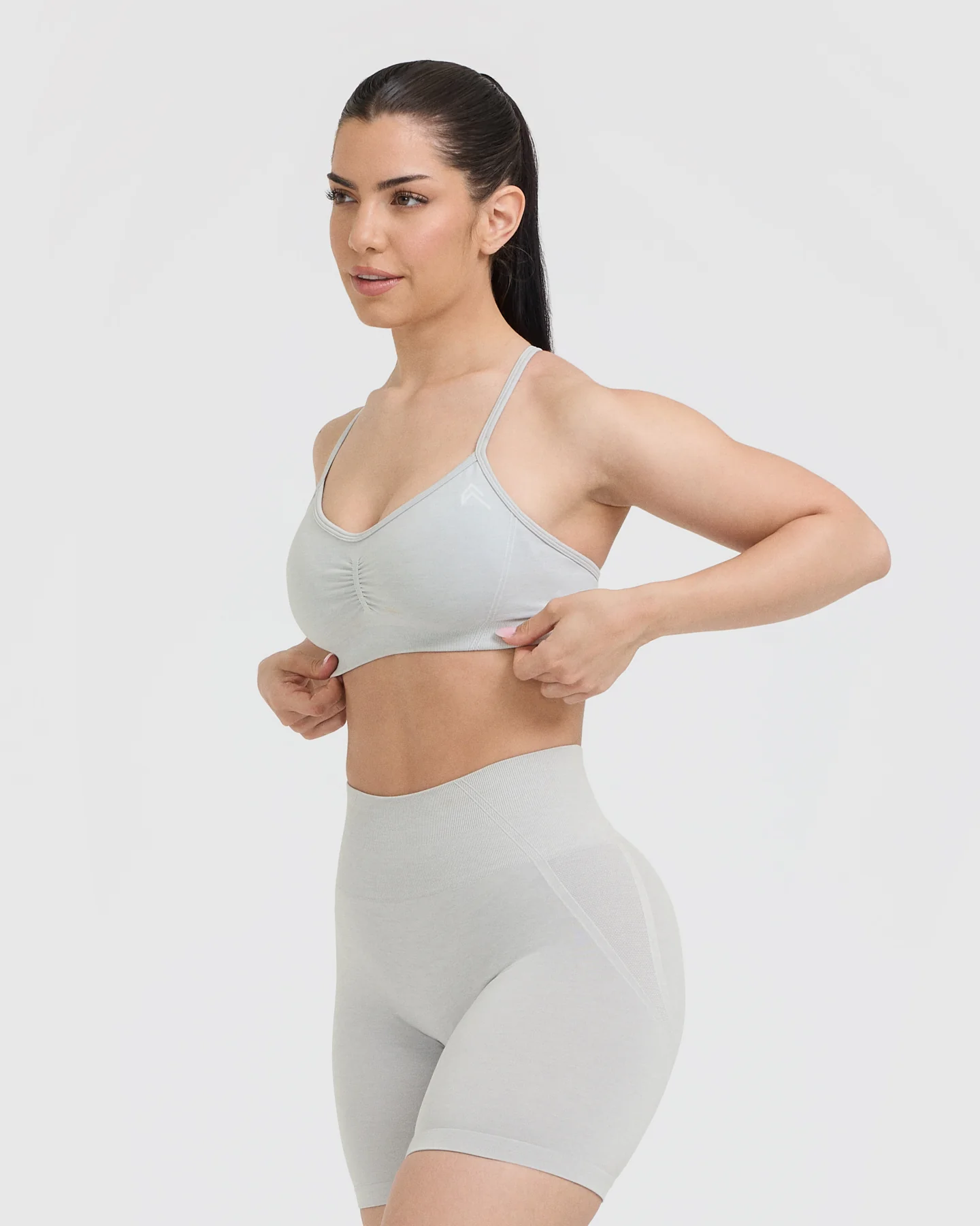 EffortlessLift™ Strappy Bralette with White Logo | Light Grey Marl - Image 3