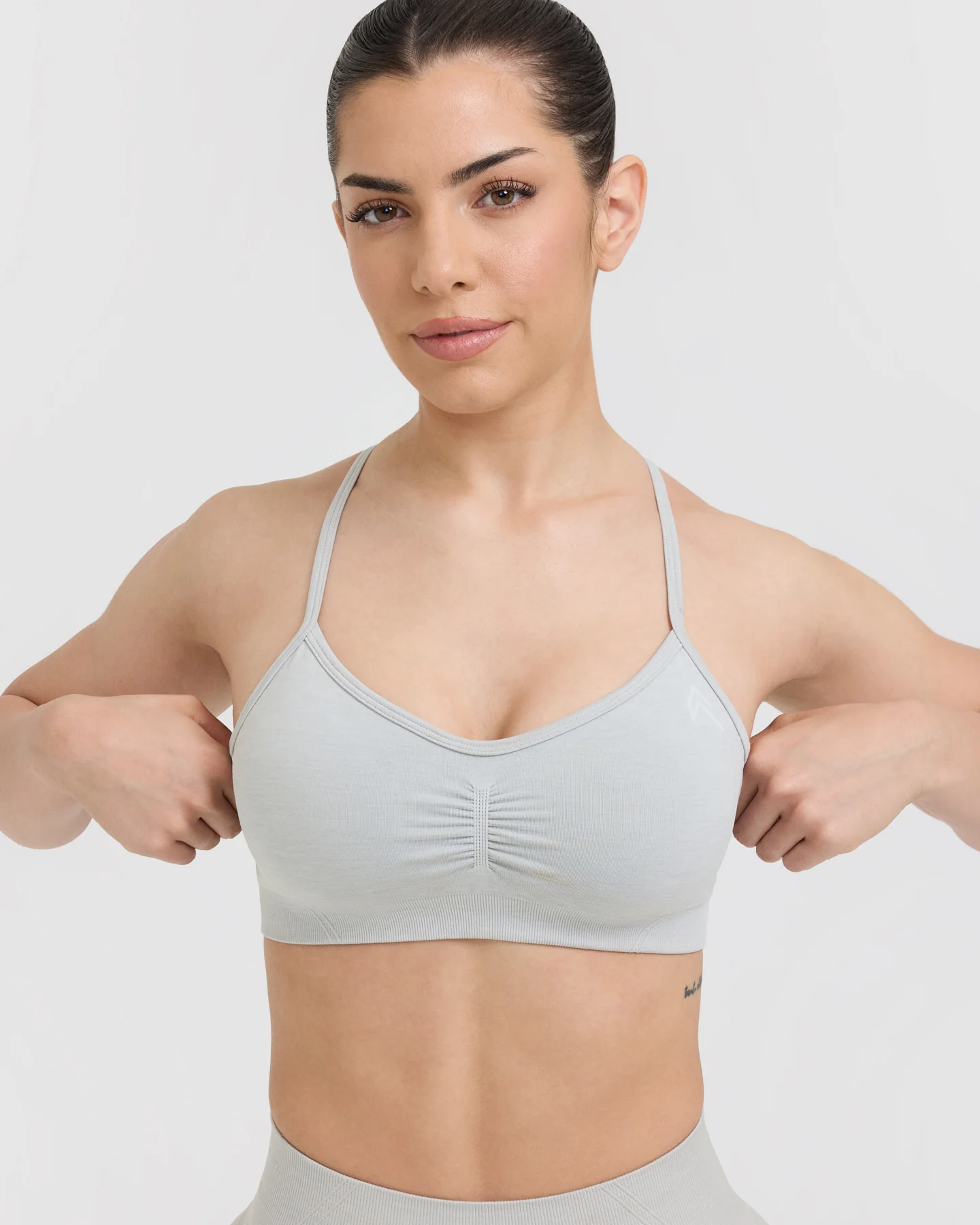 EffortlessLift™ Strappy Bralette with White Logo | Light Grey Marl - Image 4