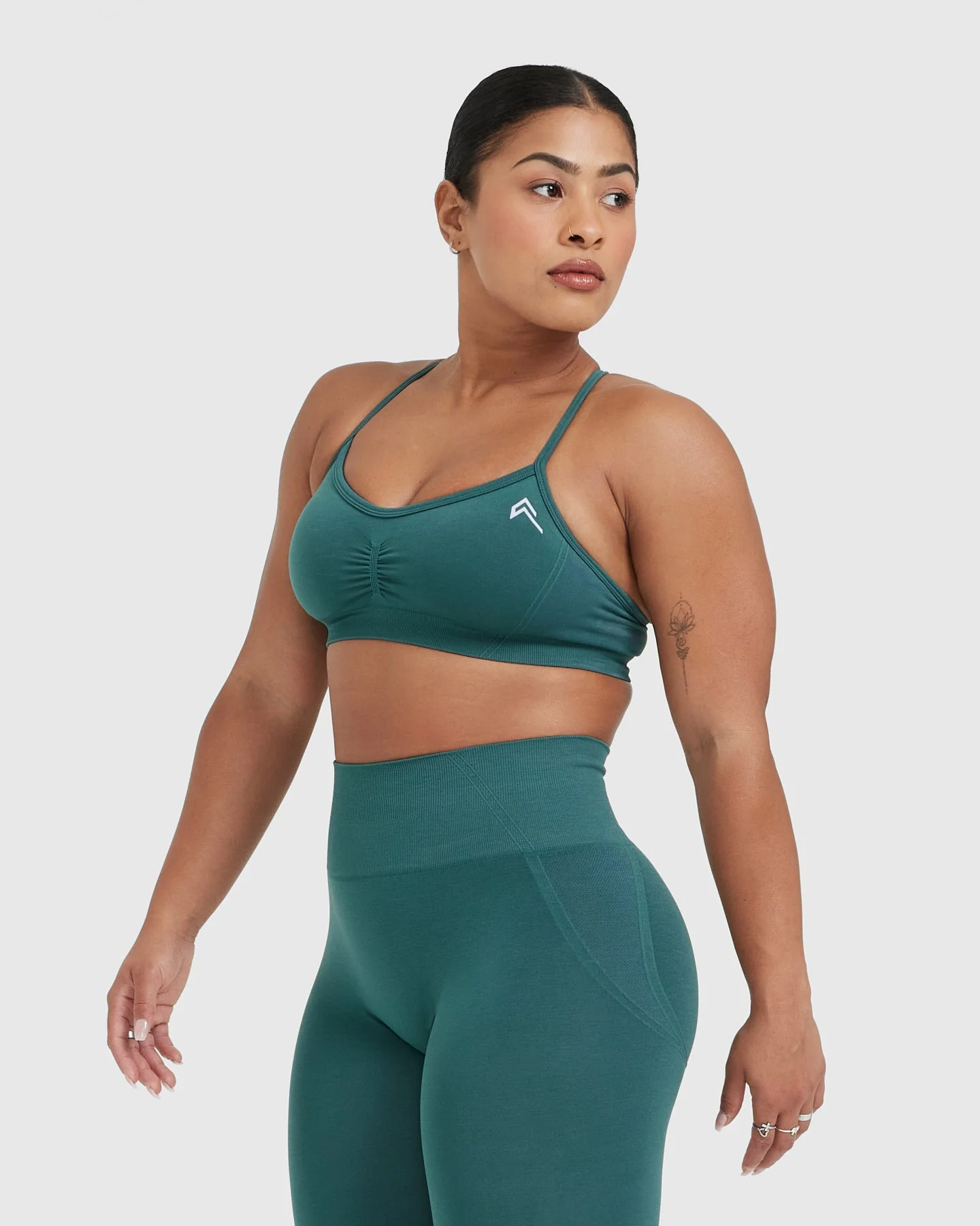 EffortlessLift™ Strappy Bralette with White Logo | Marine Teal - Image 3
