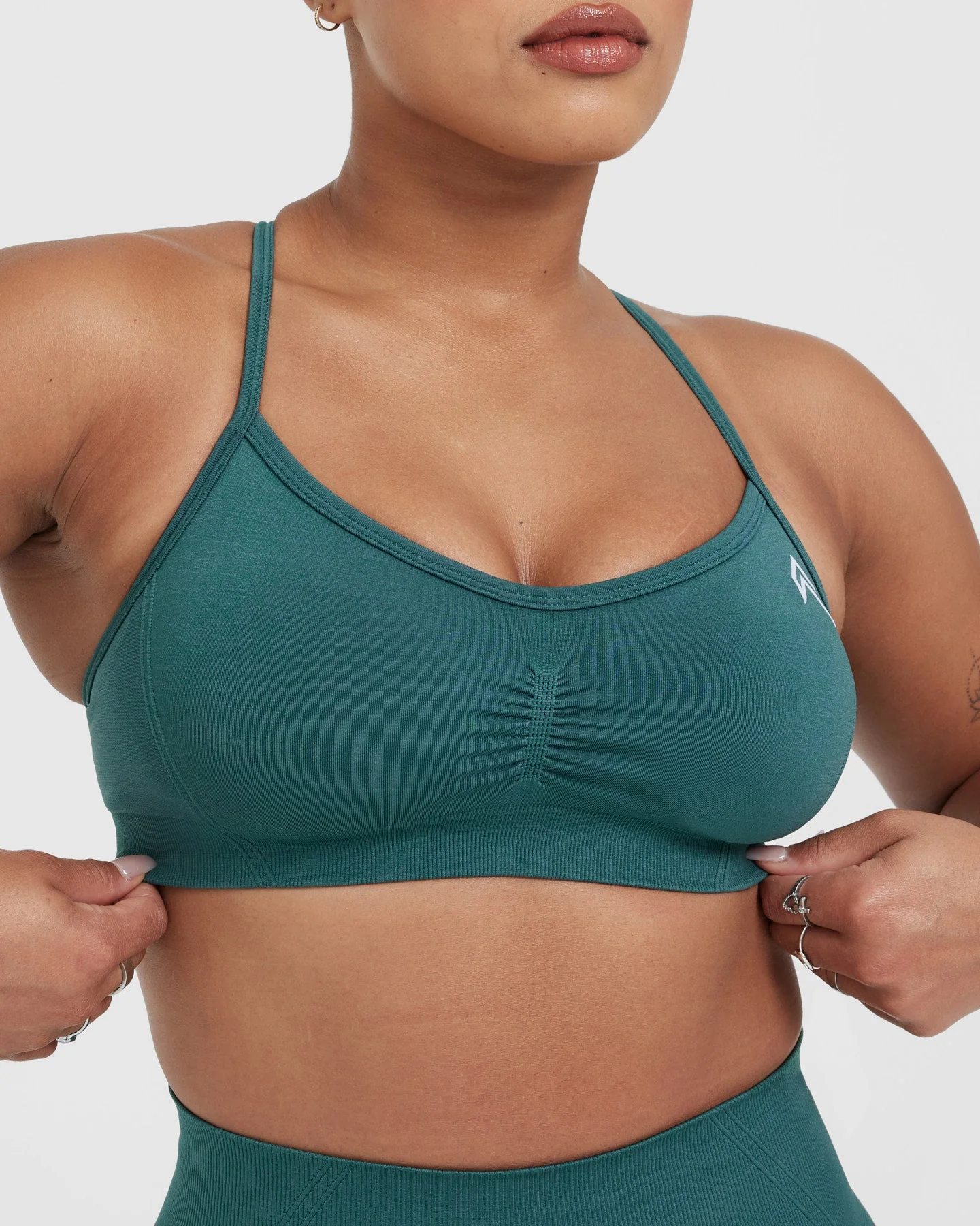 EffortlessLift™ Strappy Bralette with White Logo | Marine Teal - Image 4