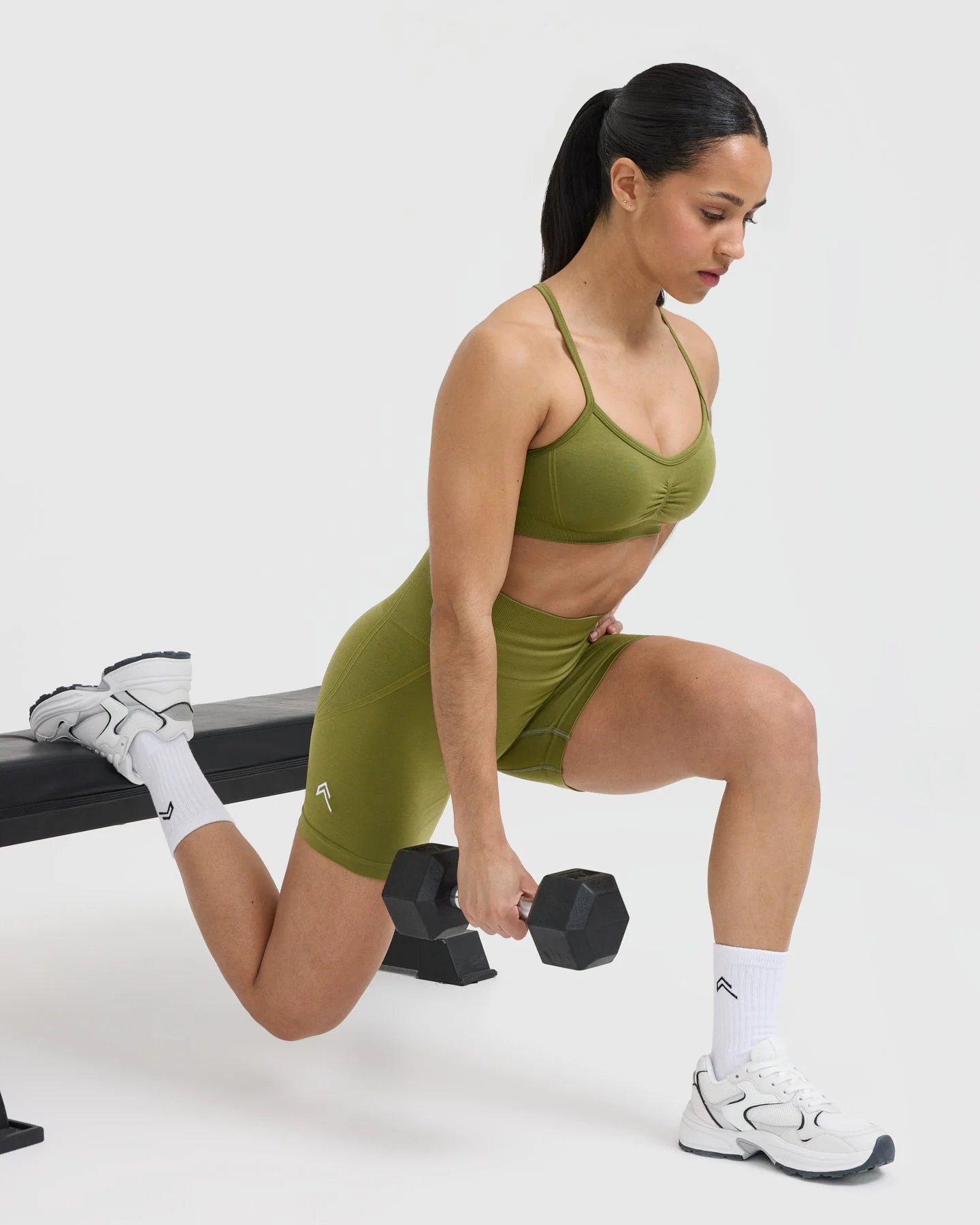 EffortlessLift™ Strappy Bralette with White Logo | Olive Green - Image 6