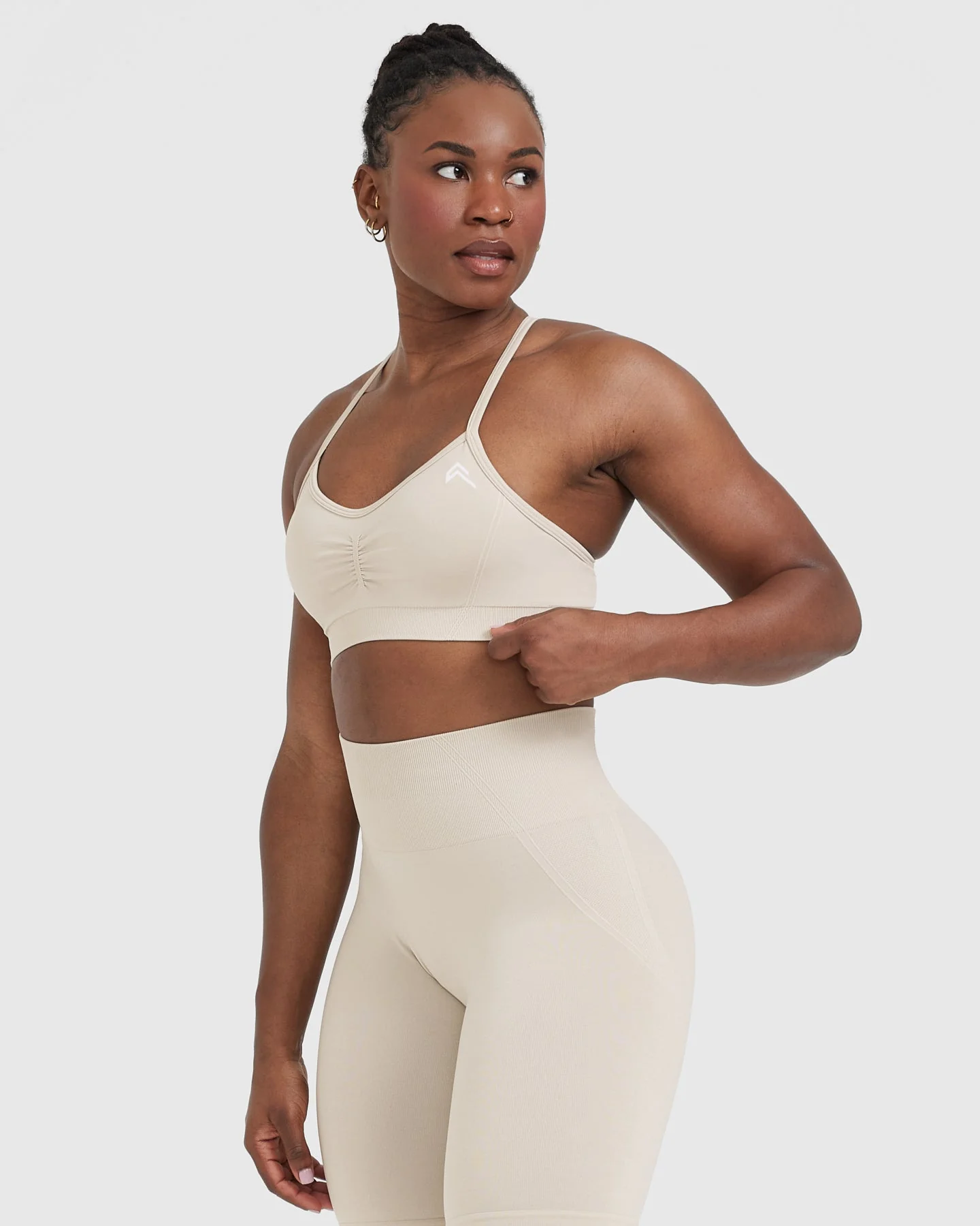 EffortlessLift™ Strappy Bralette with White Logo | Sand - Image 3