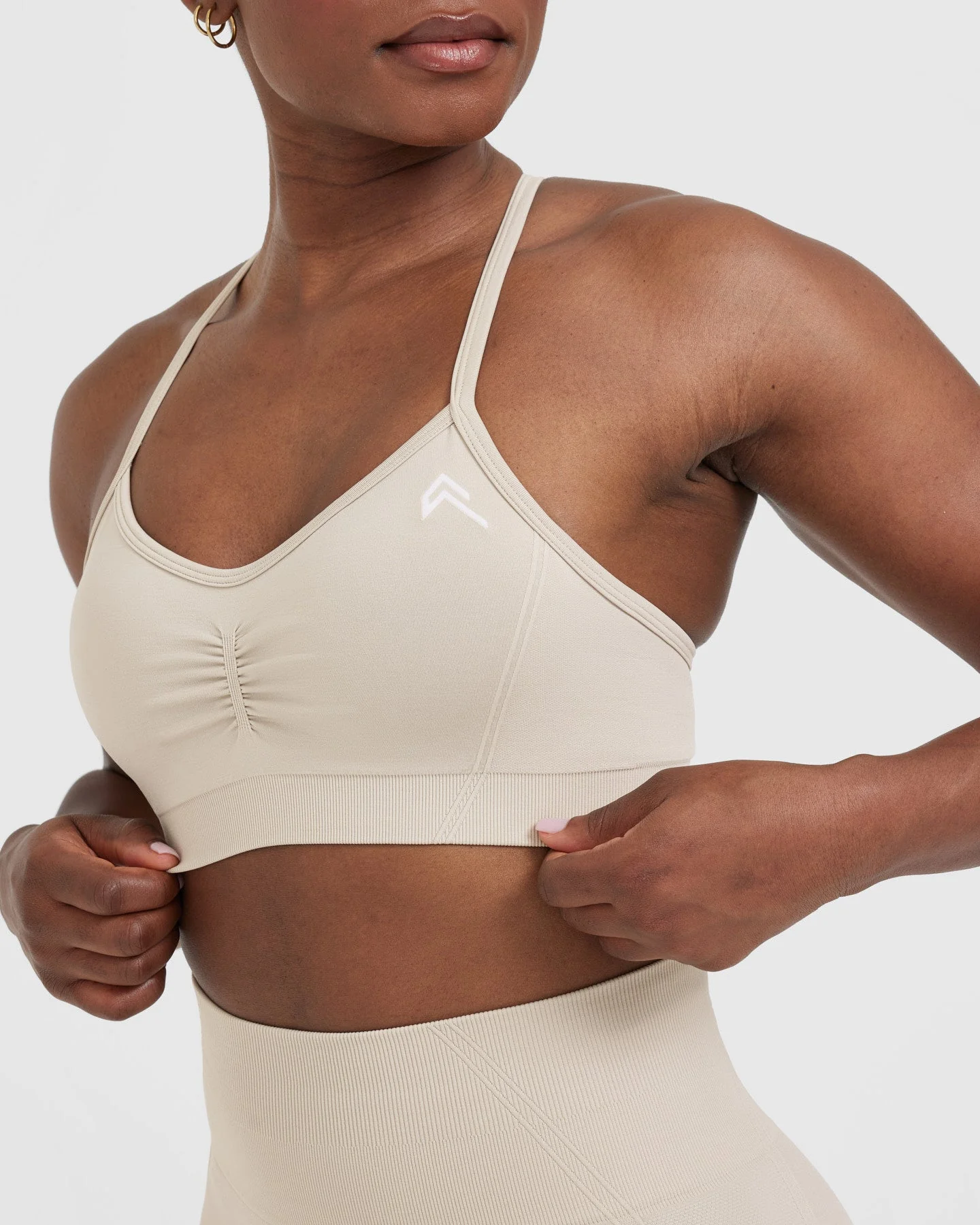 EffortlessLift™ Strappy Bralette with White Logo | Sand - Image 4
