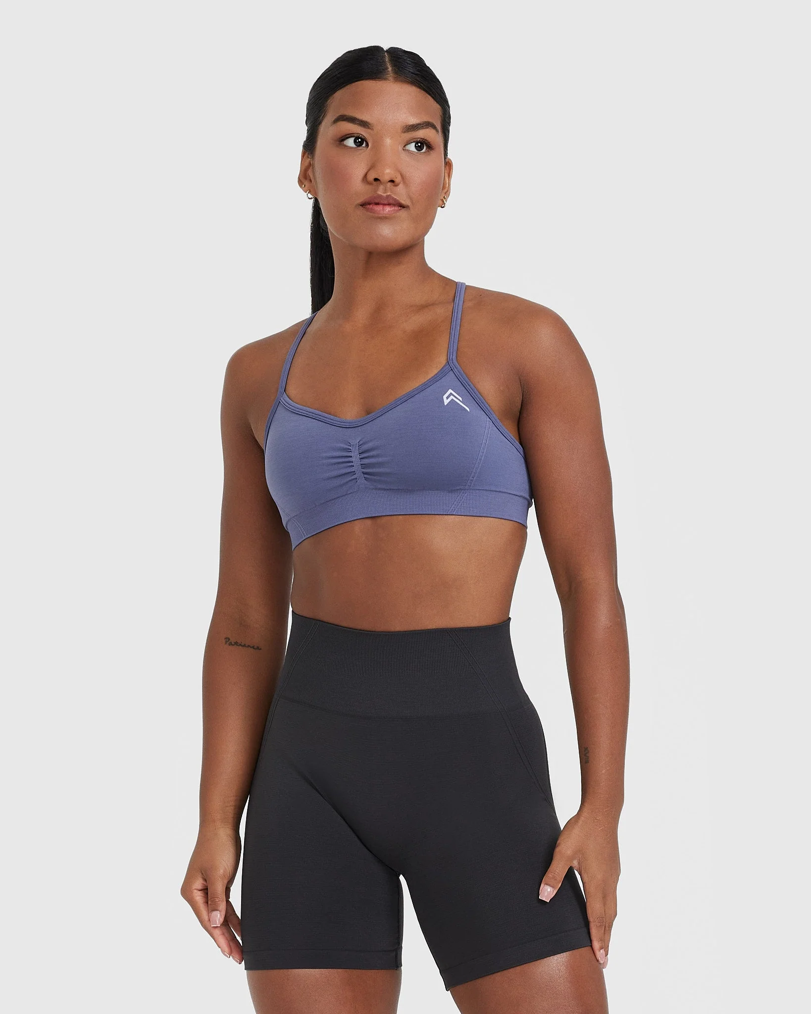 EffortlessLift™ Strappy Bralette with White Logo | Slate Blue