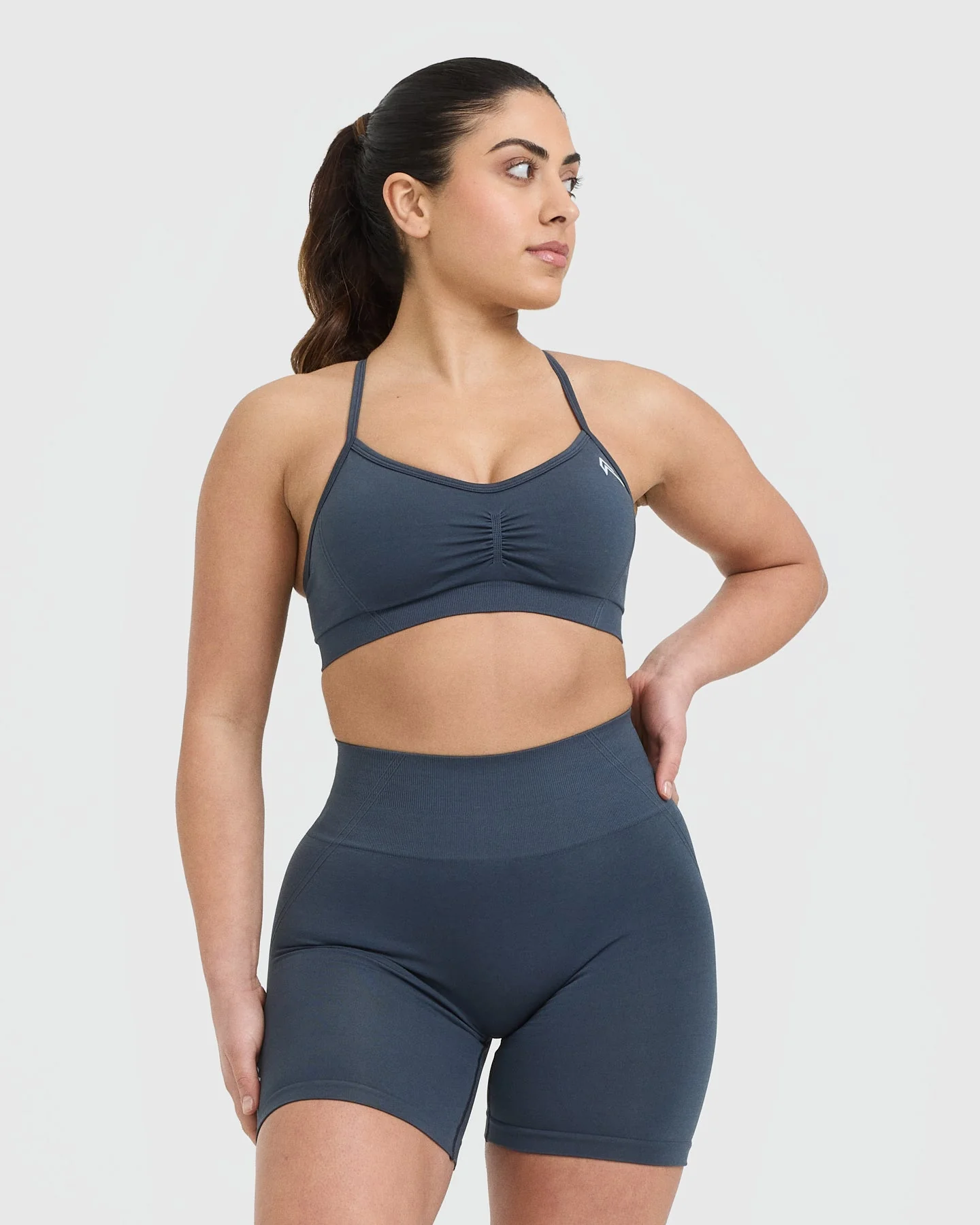 EffortlessLift™ Strappy Bralette with White Logo | True Blue